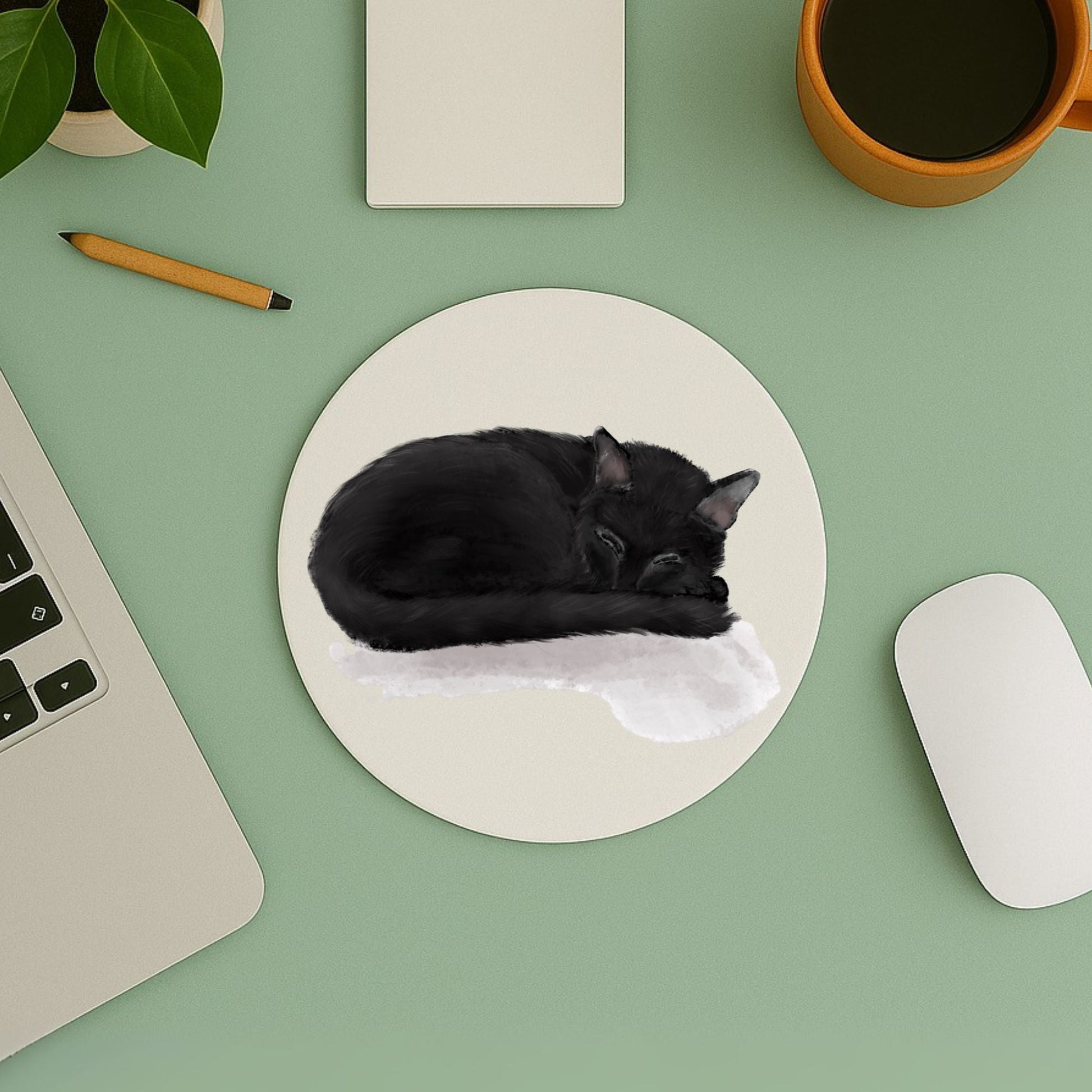 Sleeping Black Cat Mousepad - MerikaArt