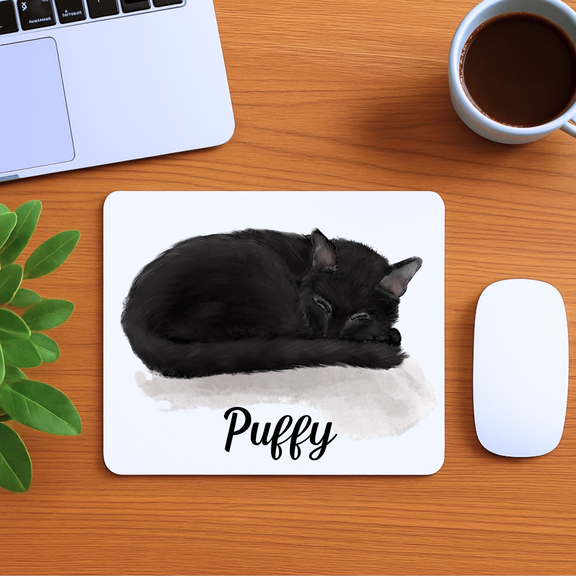 Sleeping Black Cat Mousepad - MerikaArt