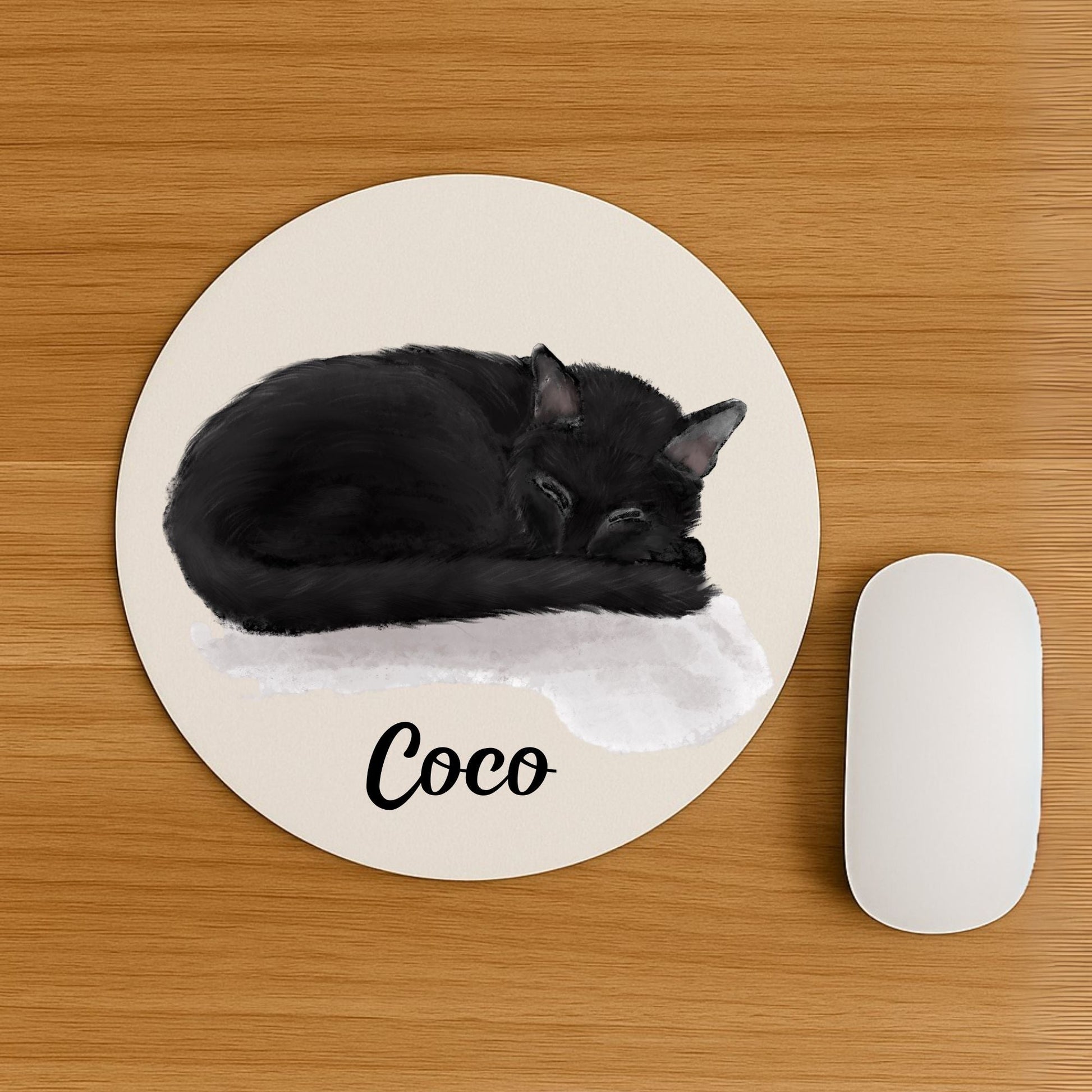 Sleeping Black Cat Mousepad - MerikaArt