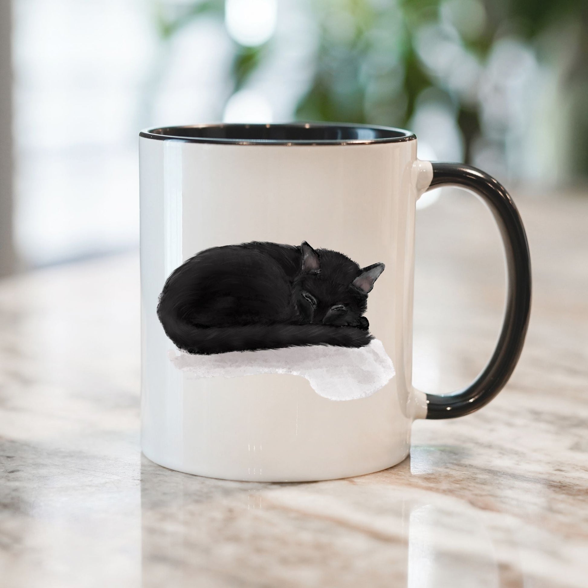 Sleeping Black Cat Mug - MerikaArt