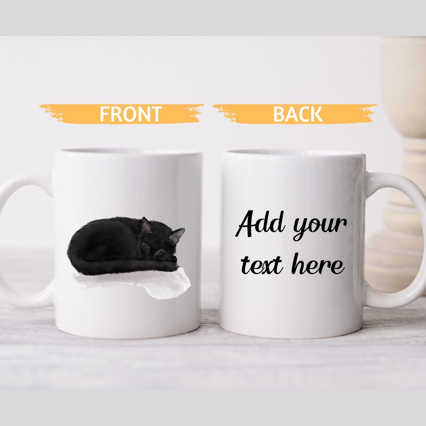 Sleeping Black Cat Mug - MerikaArt