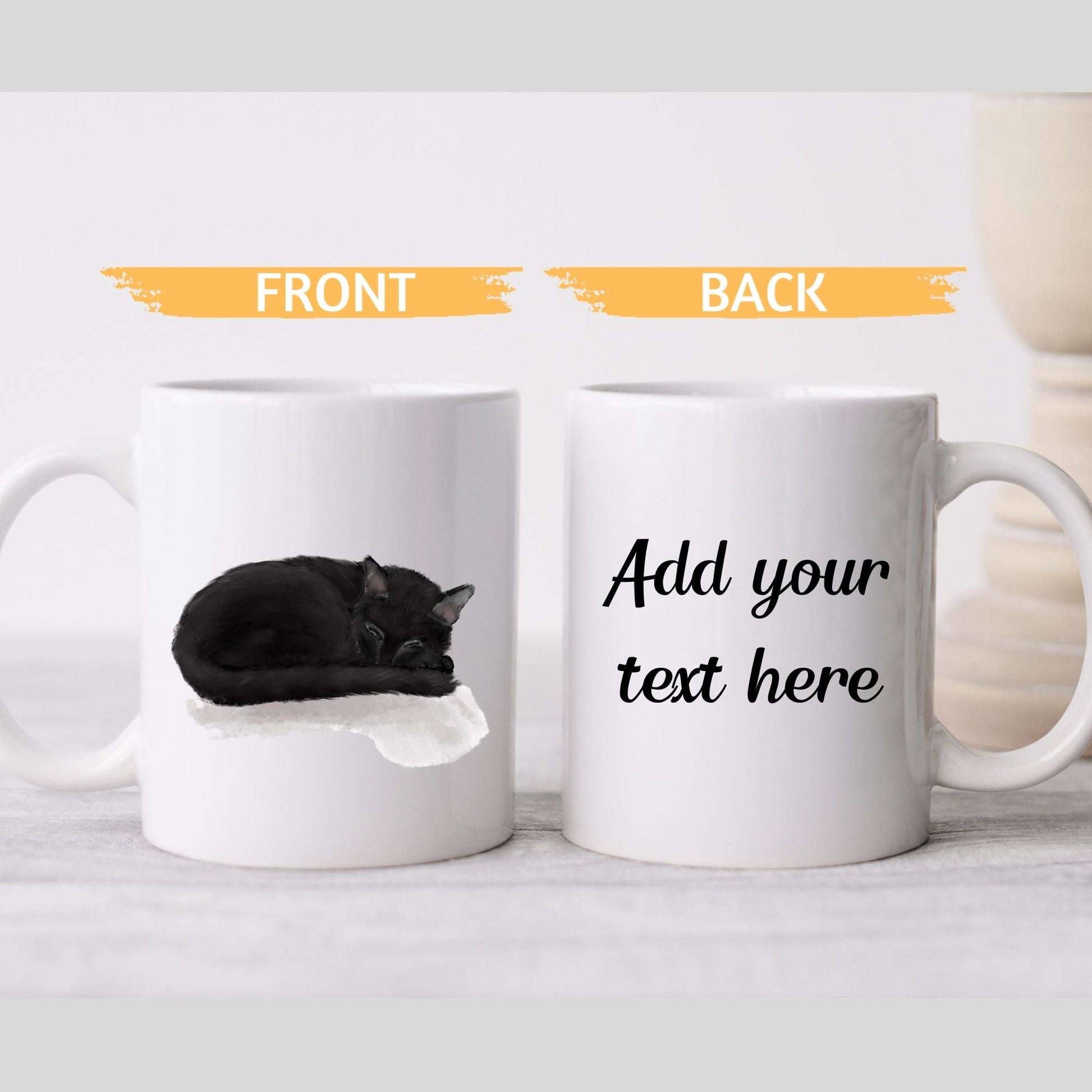 Sleeping Black Cat Mug - MerikaArt