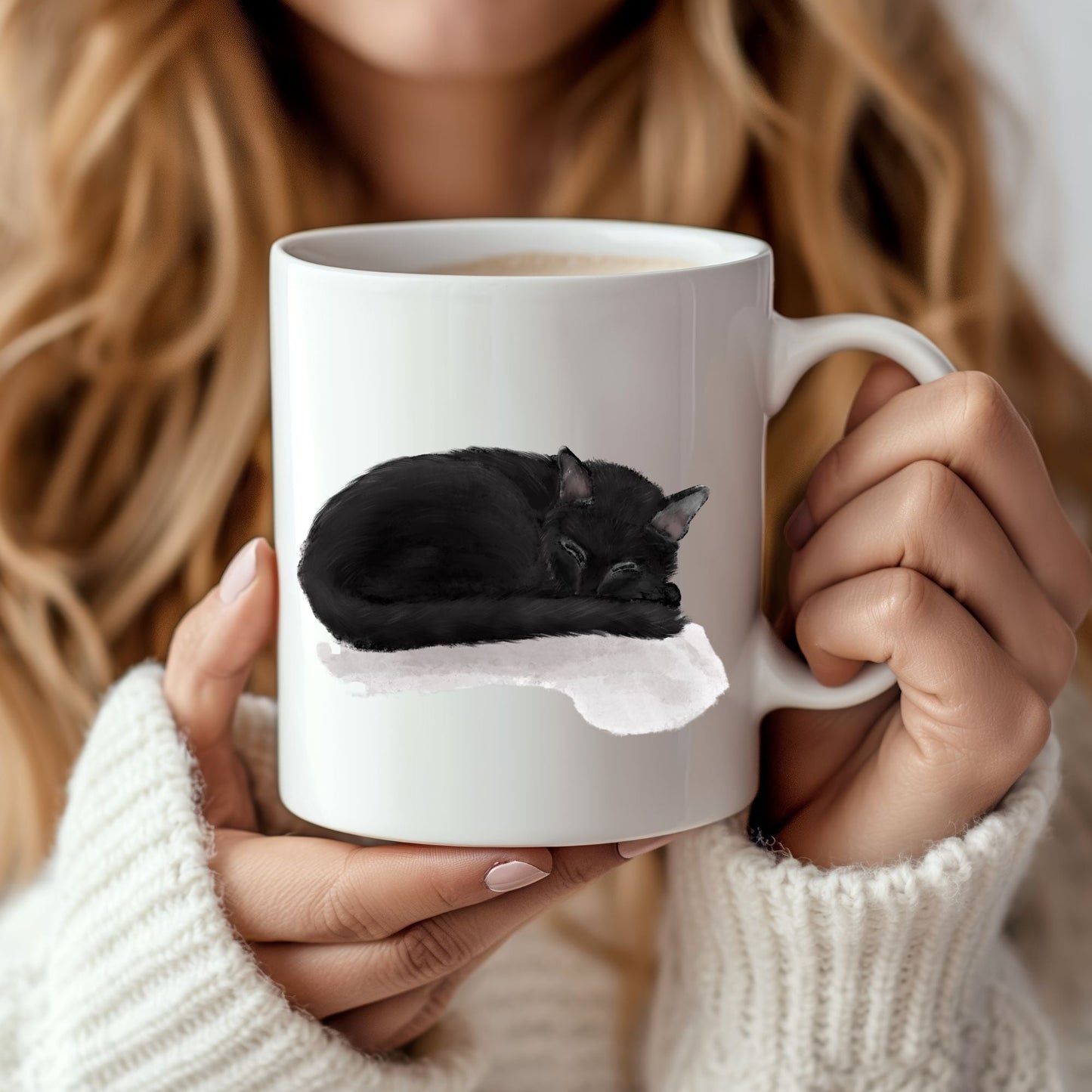 Sleeping Black Cat Mug - MerikaArt