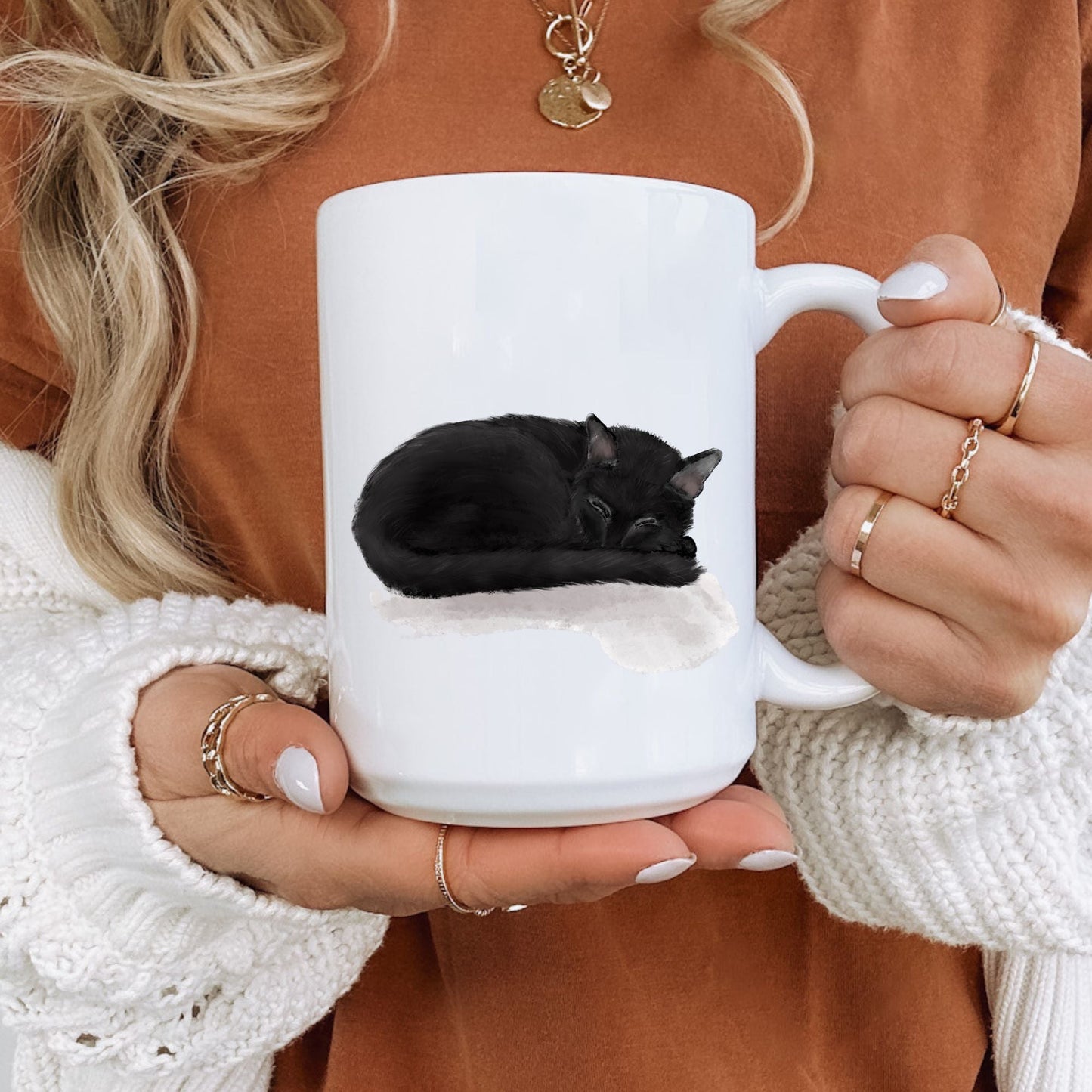 Sleeping Black Cat Mug - MerikaArt