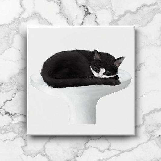 Sleeping Black Cat on Sink Ceramic Tile - MerikaArt