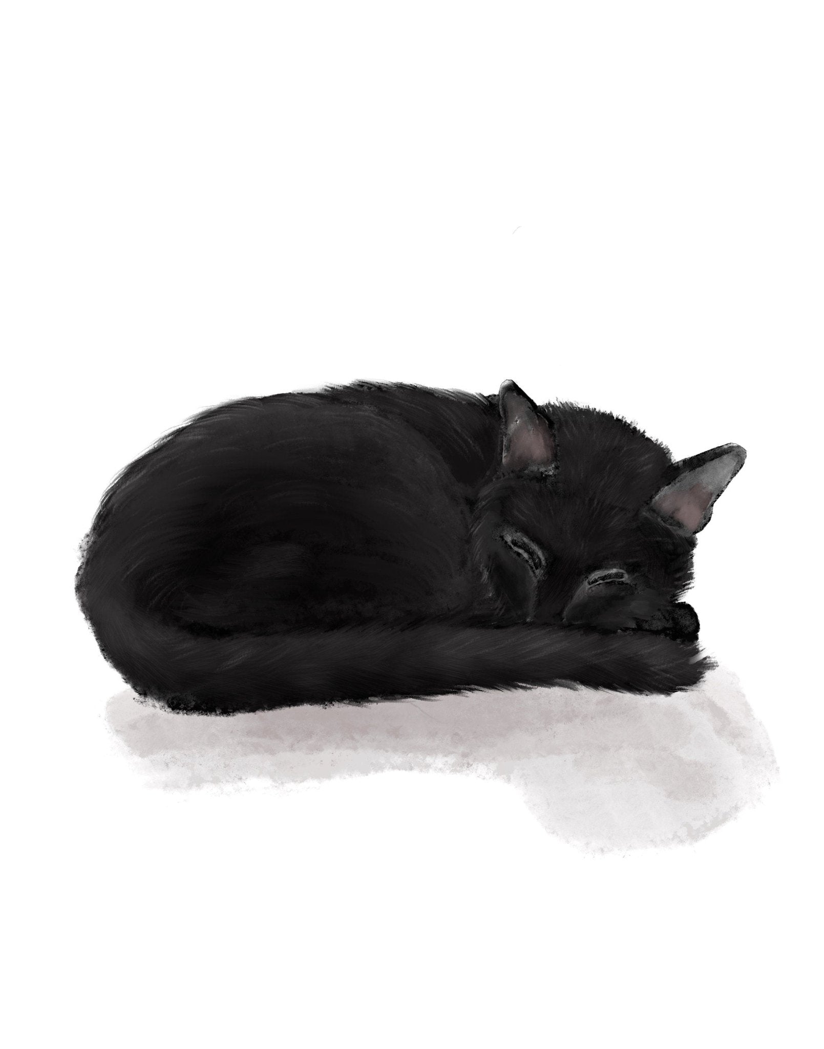 Sleeping Black Cat Print - MerikaArt