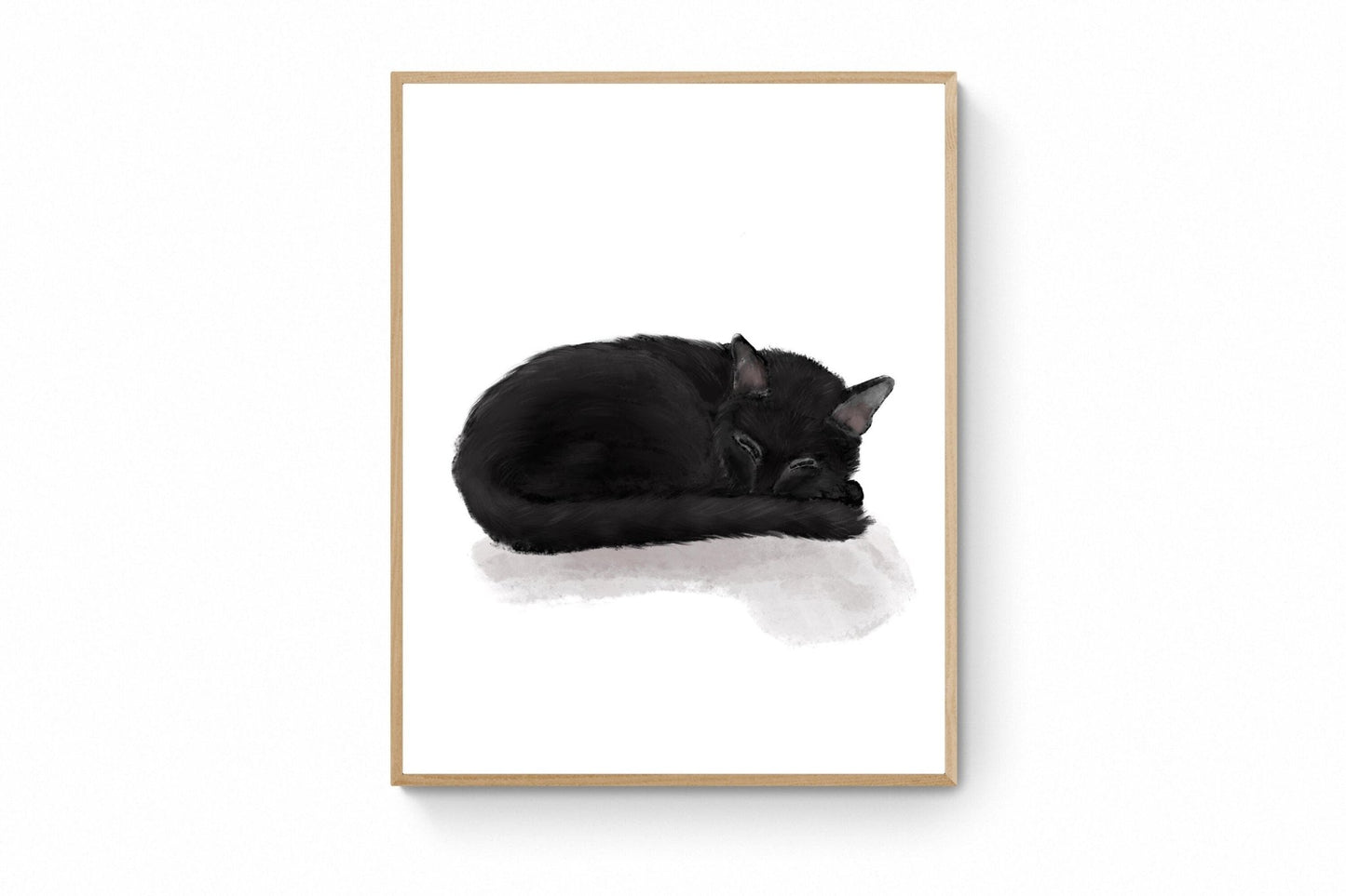 Sleeping Black Cat Print - MerikaArt