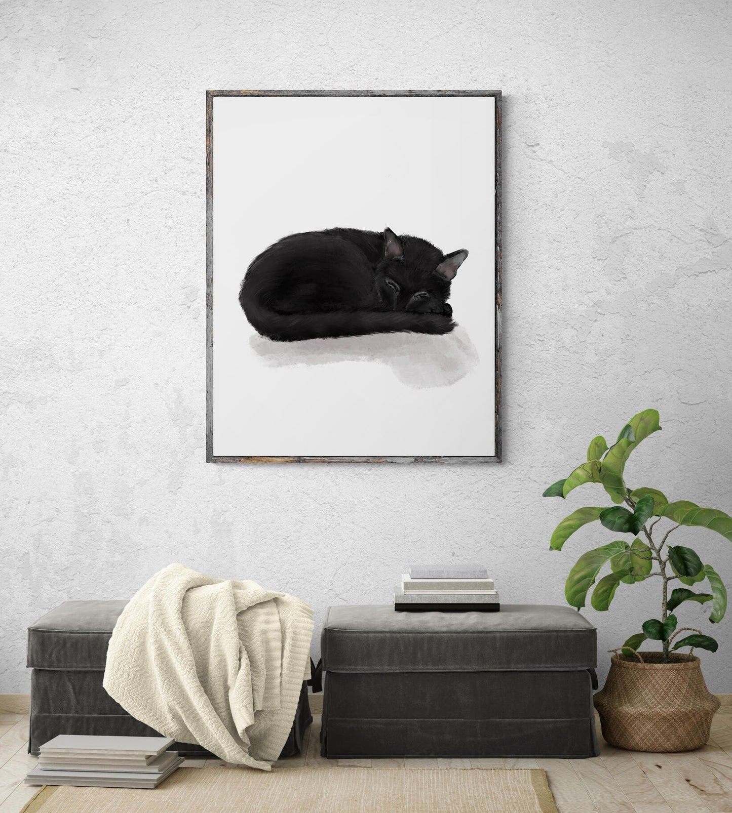 Sleeping Black Cat Print - MerikaArt