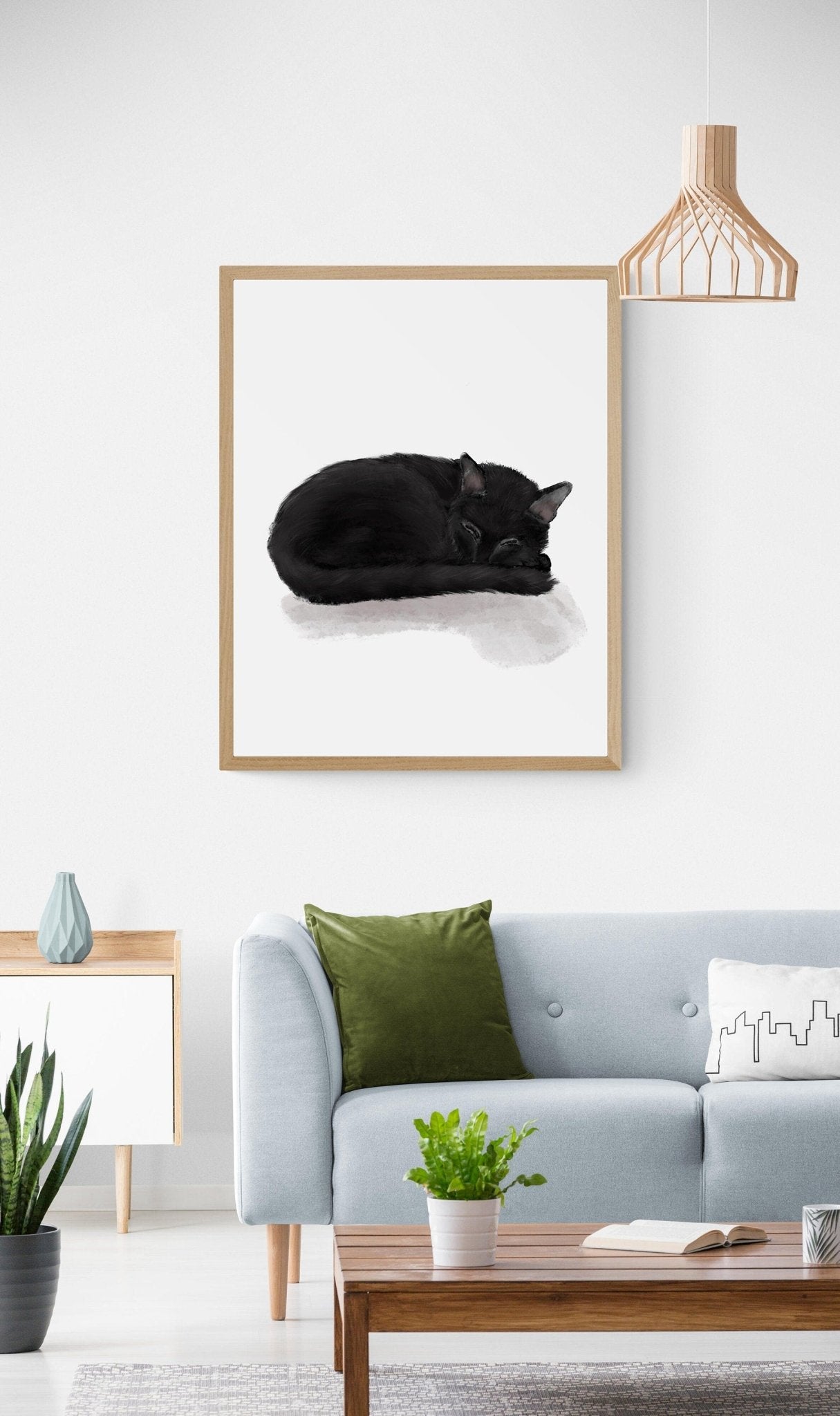 Sleeping Black Cat Print - MerikaArt