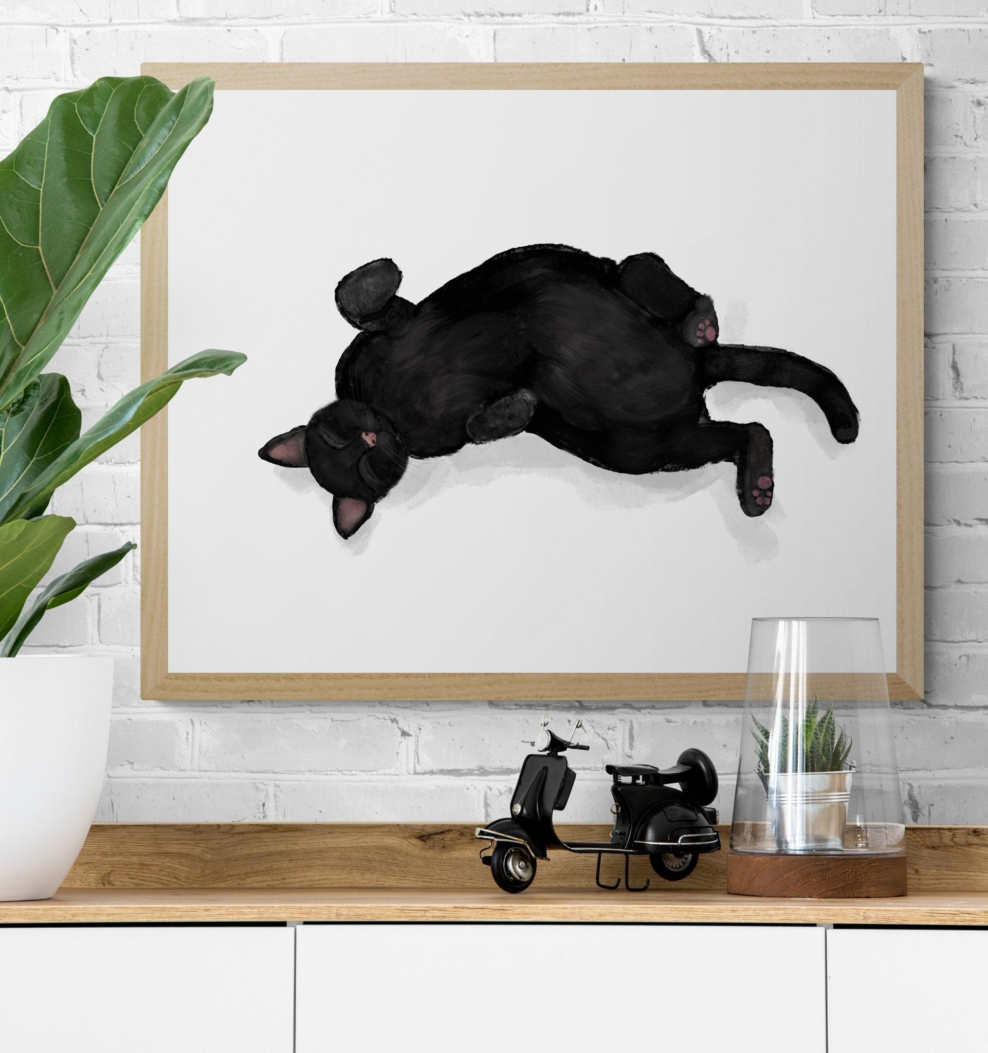 Sleeping Black Cat Print, Sleeping Cat Artwork, Sleeping Black Cat Art, Cat Illustration, Home Decor, Sleeping Cat Painting, Cat Lover - MerikaArt