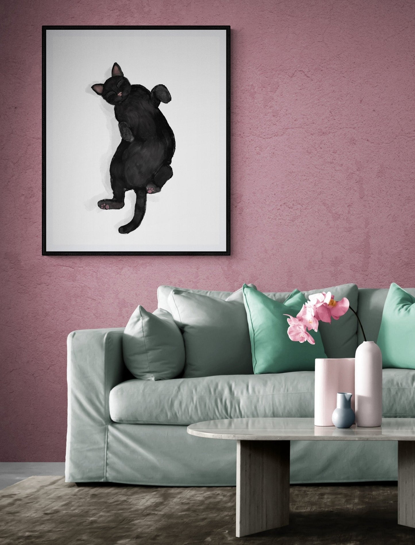 Sleeping Black Cat Print, Sleeping Cat Artwork, Sleeping Black Cat Art, Cat Illustration, Home Decor, Sleeping Cat Painting, Cat Lover - MerikaArt