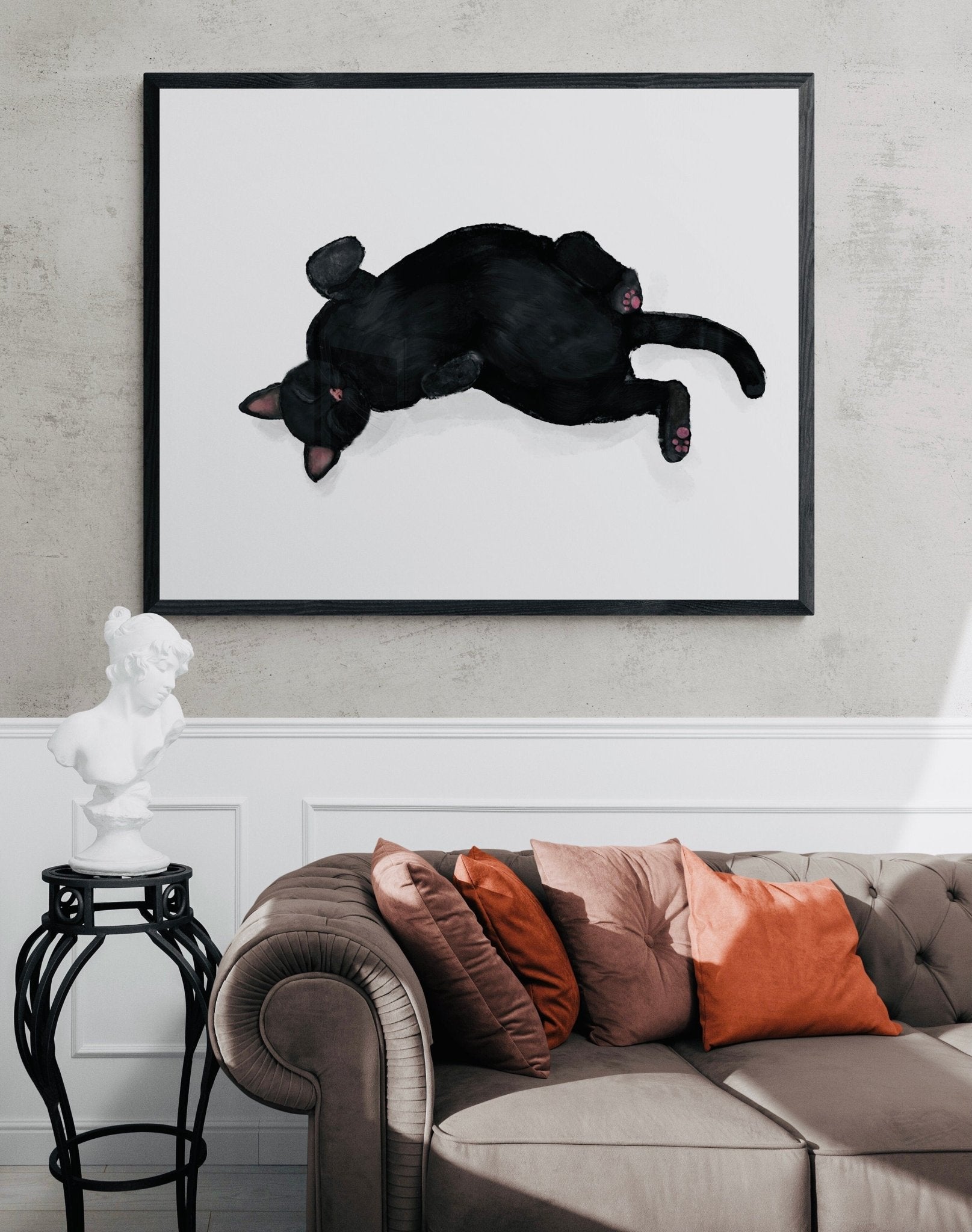 Sleeping Black Cat Print, Sleeping Cat Artwork, Sleeping Black Cat Art, Cat Illustration, Home Decor, Sleeping Cat Painting, Cat Lover - MerikaArt