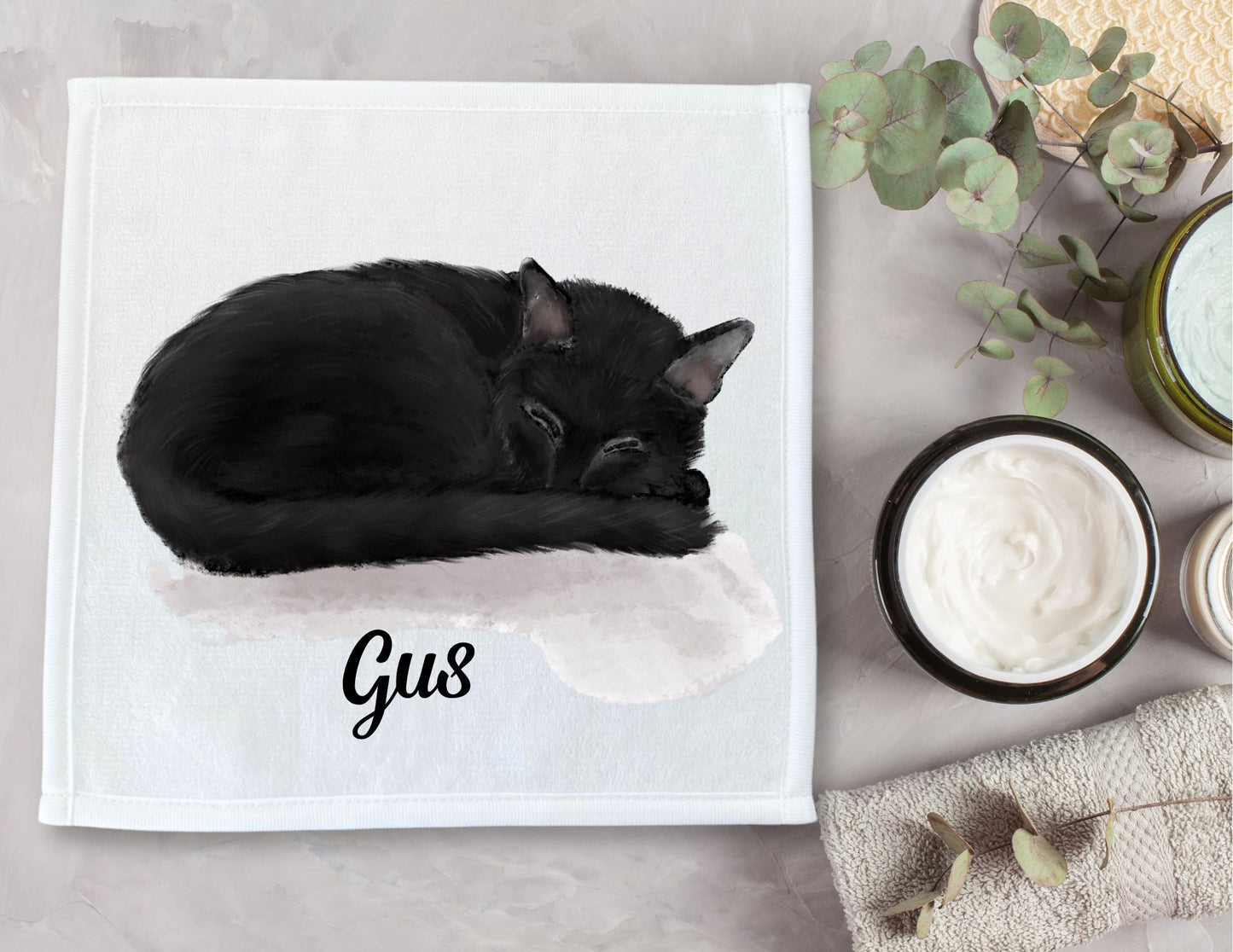 Sleeping Black Cat Washcloth - MerikaArt