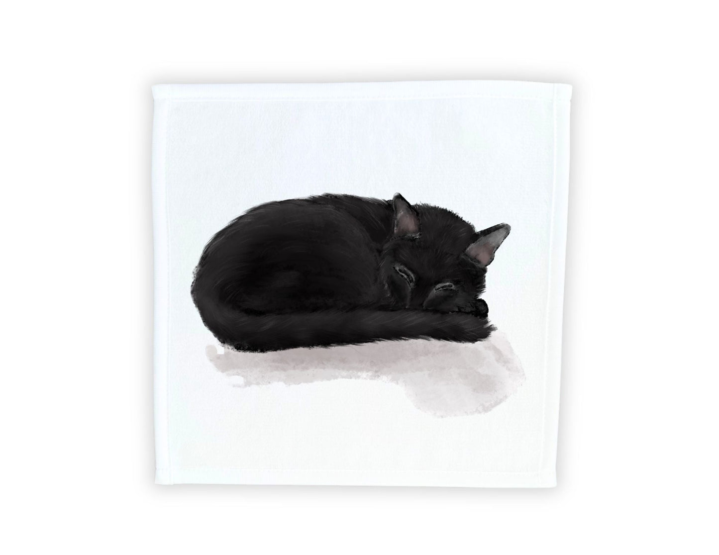 Sleeping Black Cat Washcloth - MerikaArt
