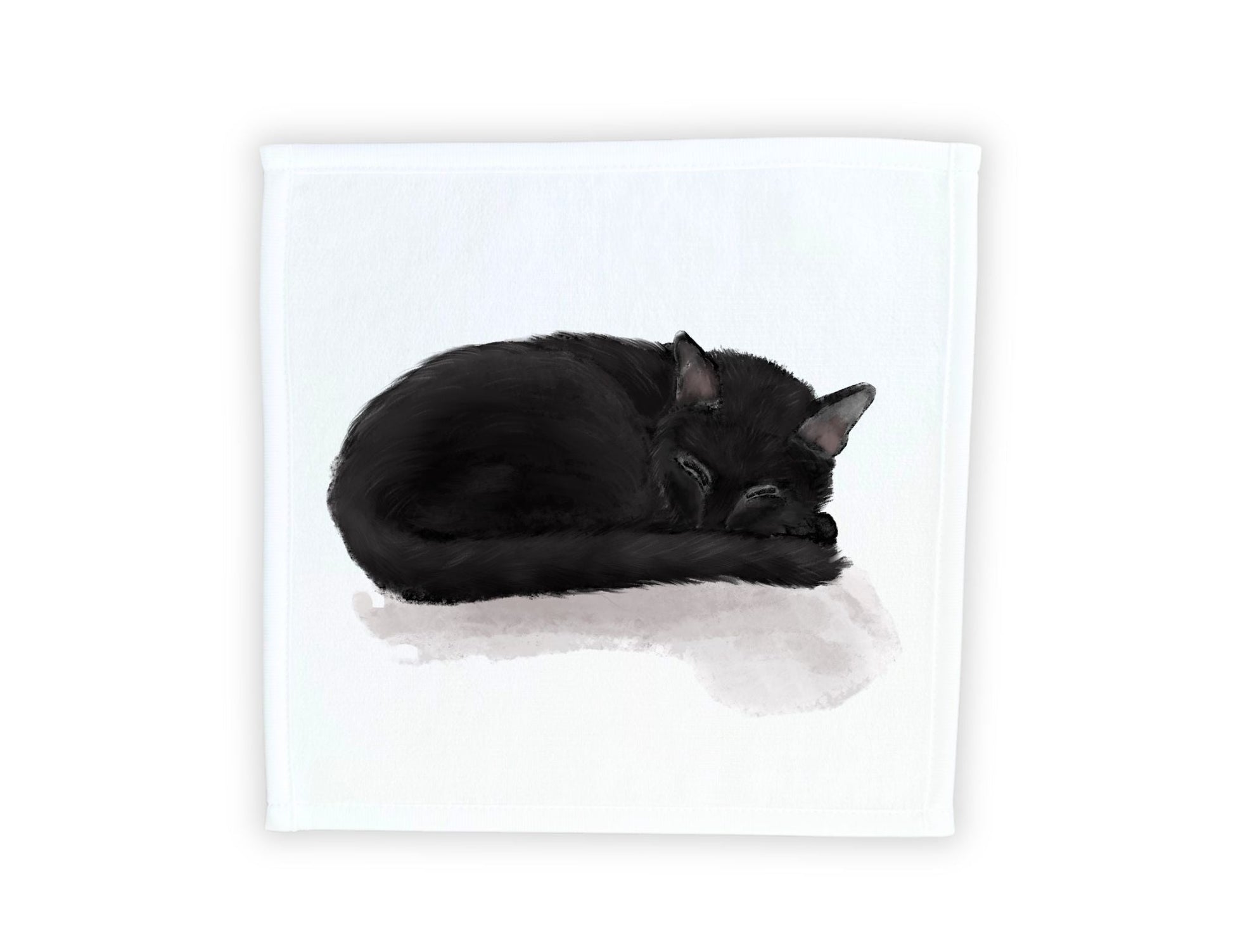 Sleeping Black Cat Washcloth - MerikaArt