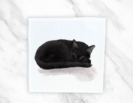 Sleeping Black Cat Washcloth - MerikaArt