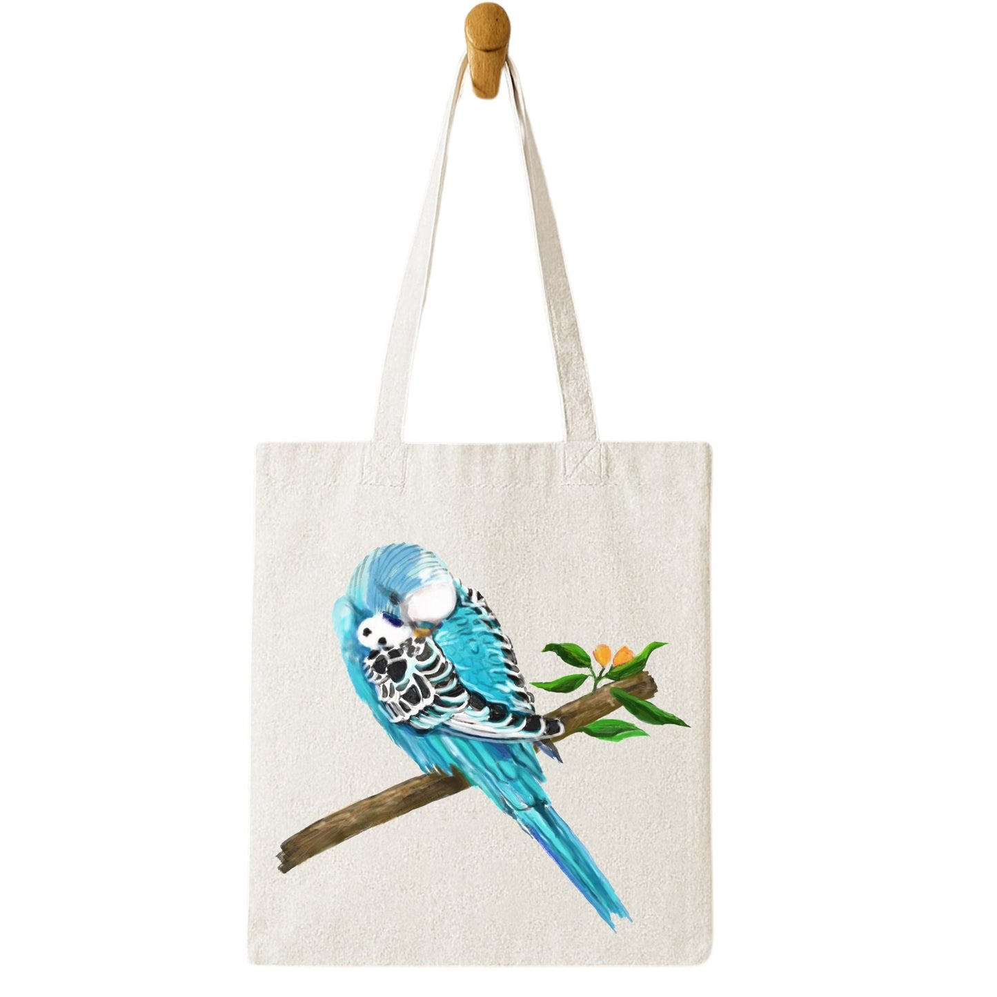 Sleeping Blue Budgie Canvas Tote Bag - MerikaArt