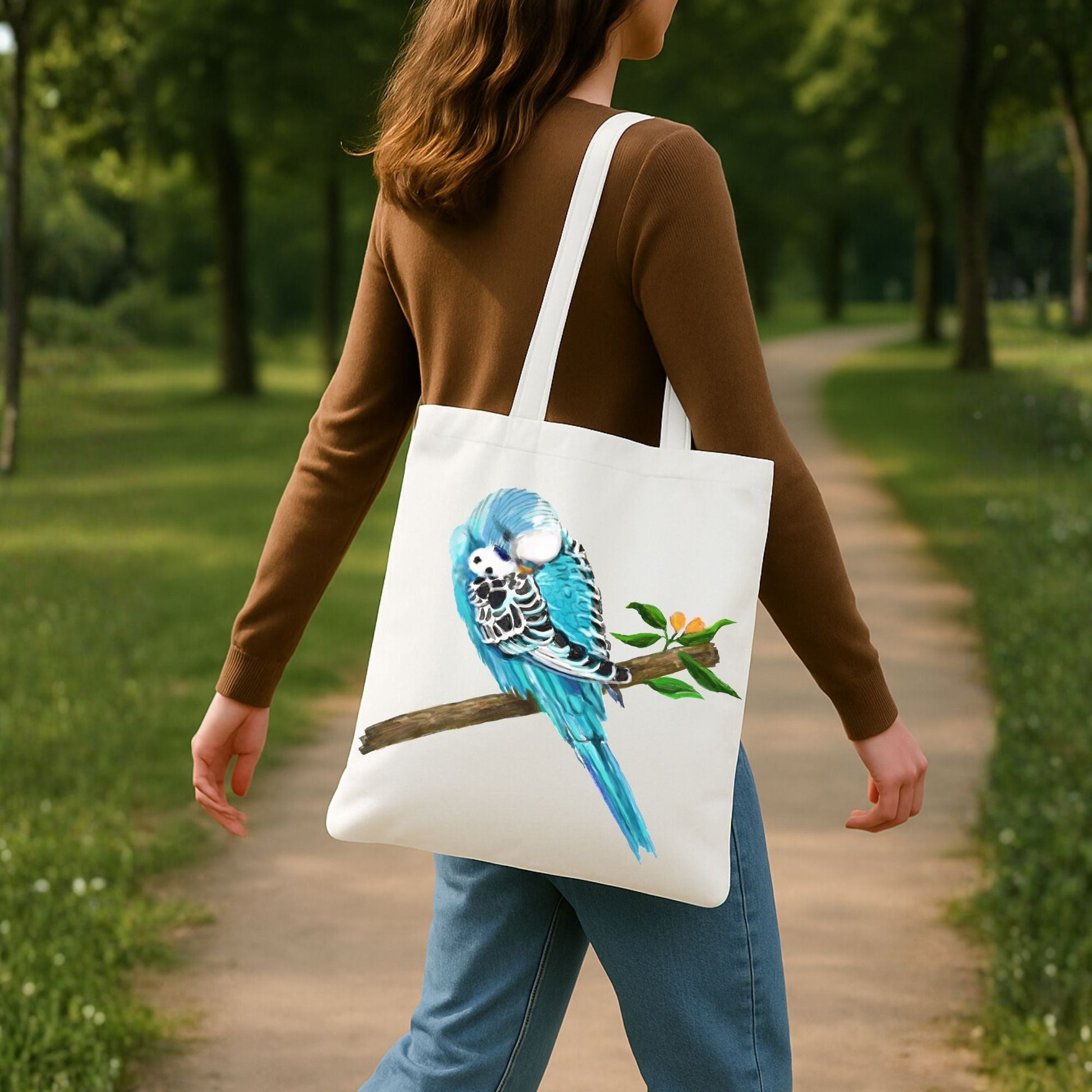 Sleeping Blue Budgie Canvas Tote Bag - MerikaArt