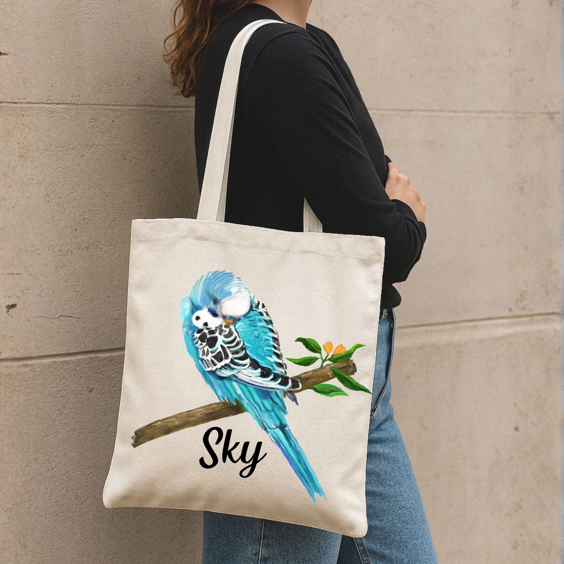 Sleeping Blue Budgie Canvas Tote Bag - MerikaArt