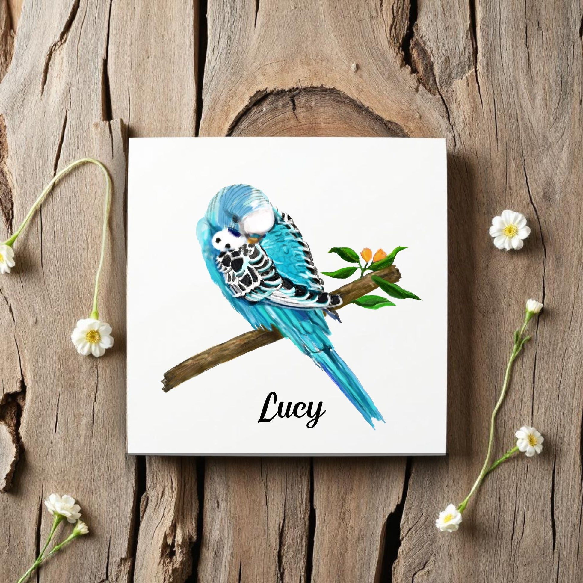 Sleeping Blue Budgie Ceramic Tile – Handcrafted Decorative Art - MerikaArt