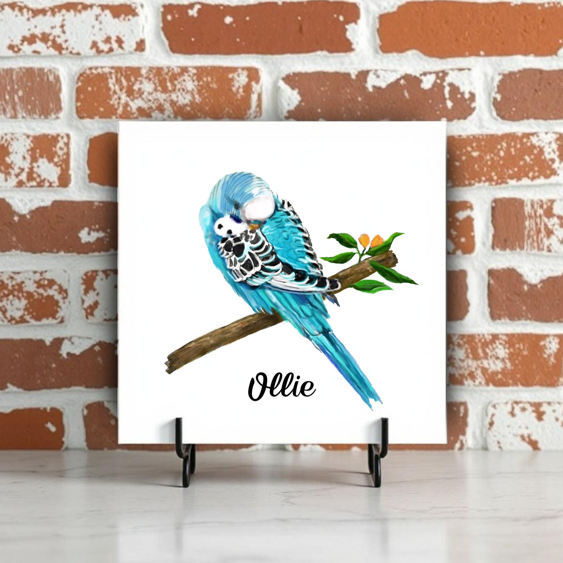 Sleeping Blue Budgie Ceramic Tile – Handcrafted Decorative Art - MerikaArt