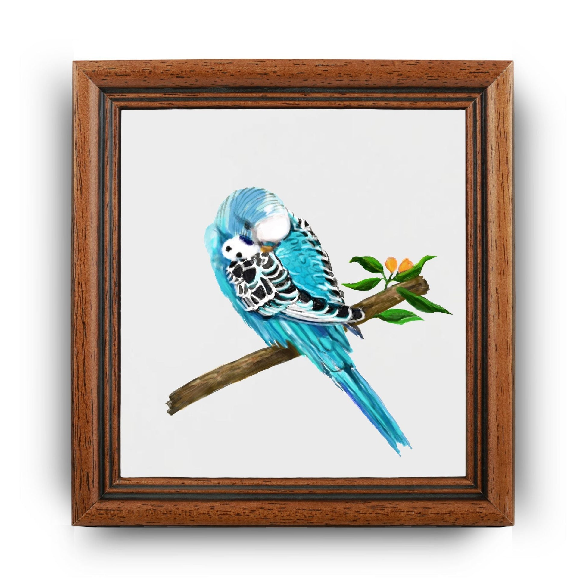 Sleeping Blue Budgie Ceramic Tile – Handcrafted Decorative Art - MerikaArt