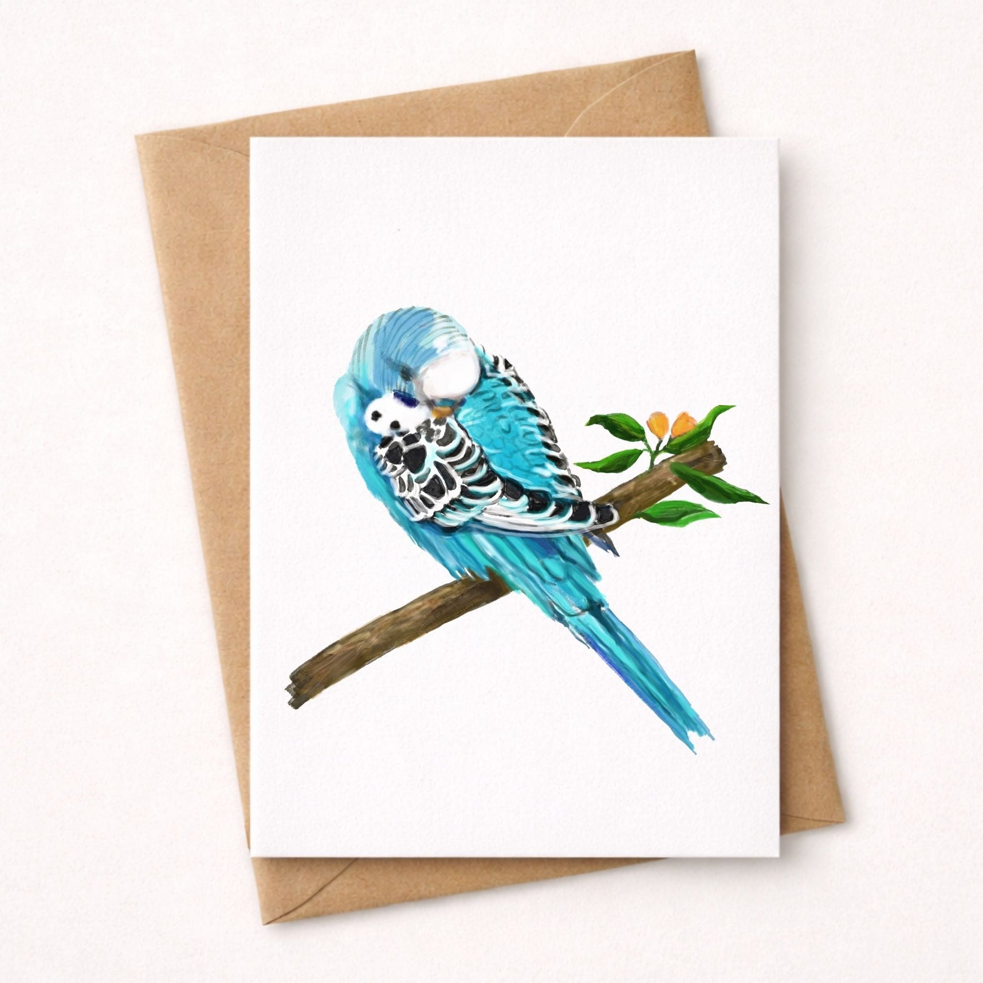 Sleeping Blue Budgie Postcard - MerikaArt