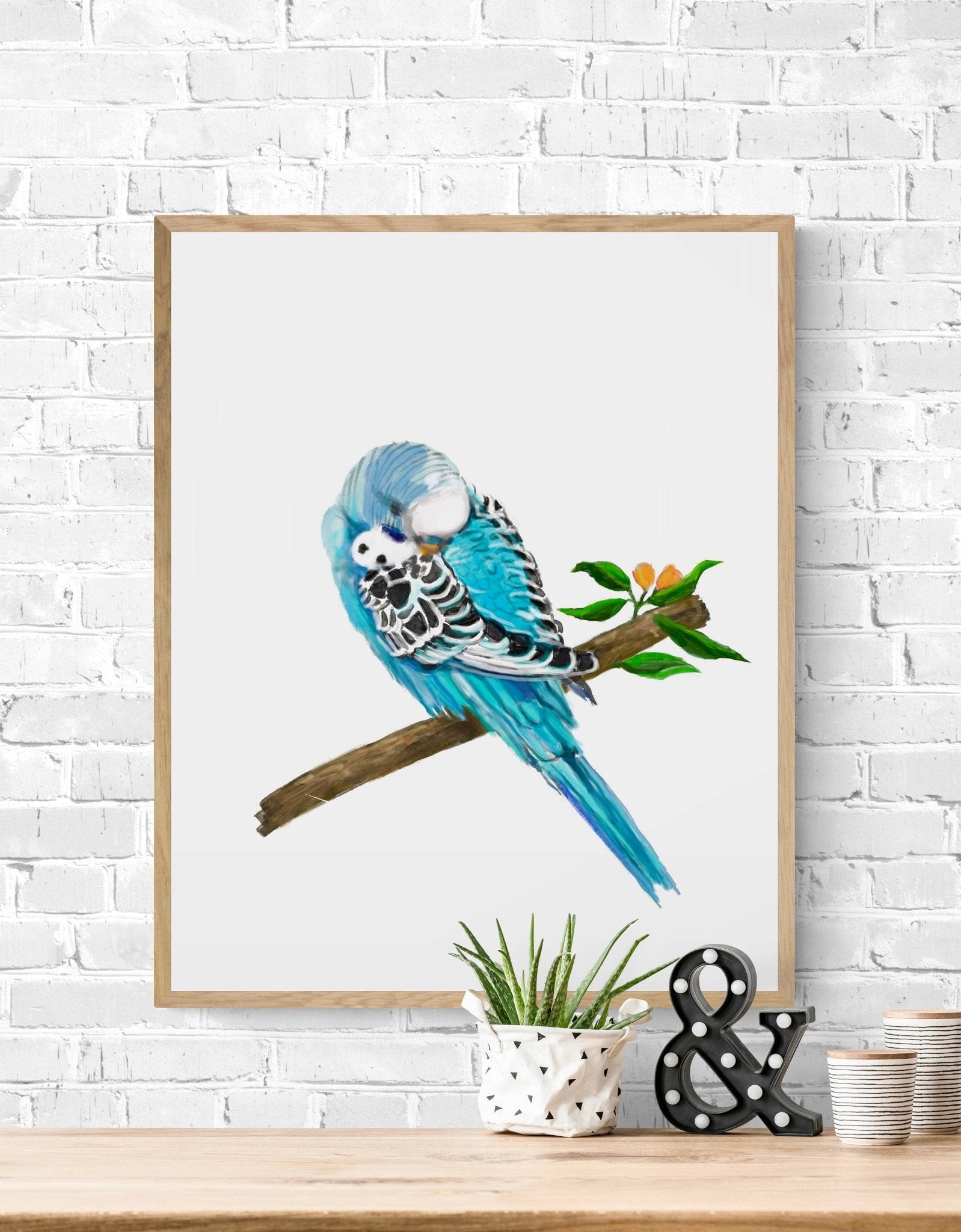 Sleeping Blue Parakeet, Blue Budgie Resting, Blue Bird Memorial, Tropical Bird Art, Bird Lover Gift, Animal Wall Artwork, Bird Illustration - MerikaArt