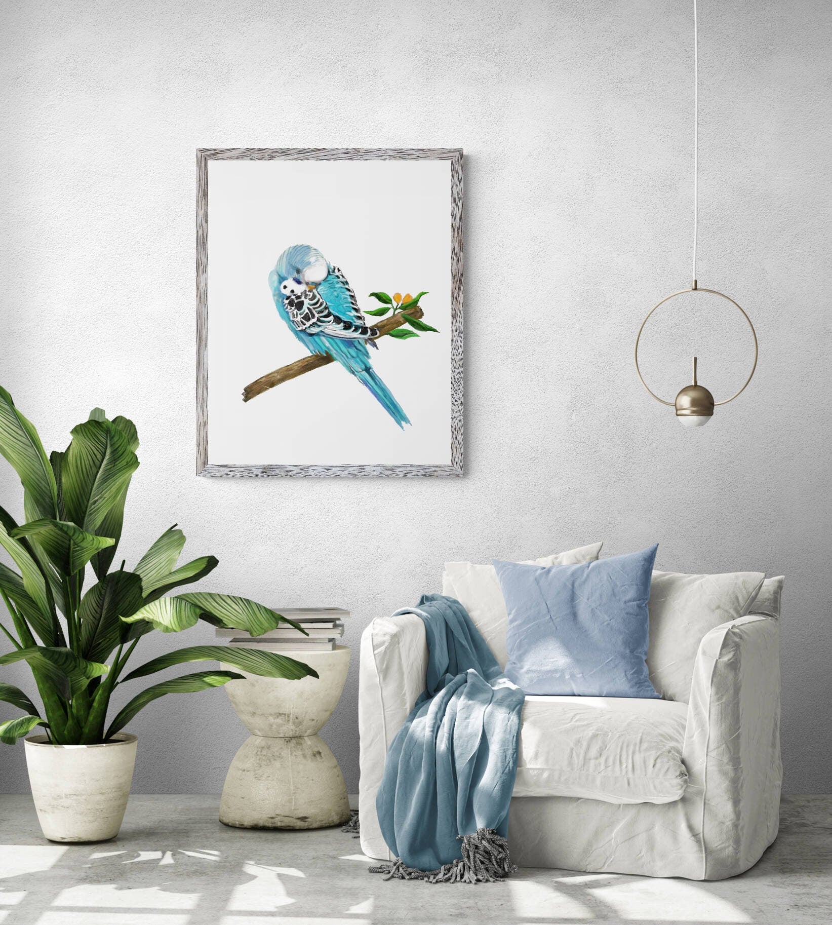 Sleeping Blue Parakeet, Blue Budgie Resting, Blue Bird Memorial, Tropical Bird Art, Bird Lover Gift, Animal Wall Artwork, Bird Illustration - MerikaArt