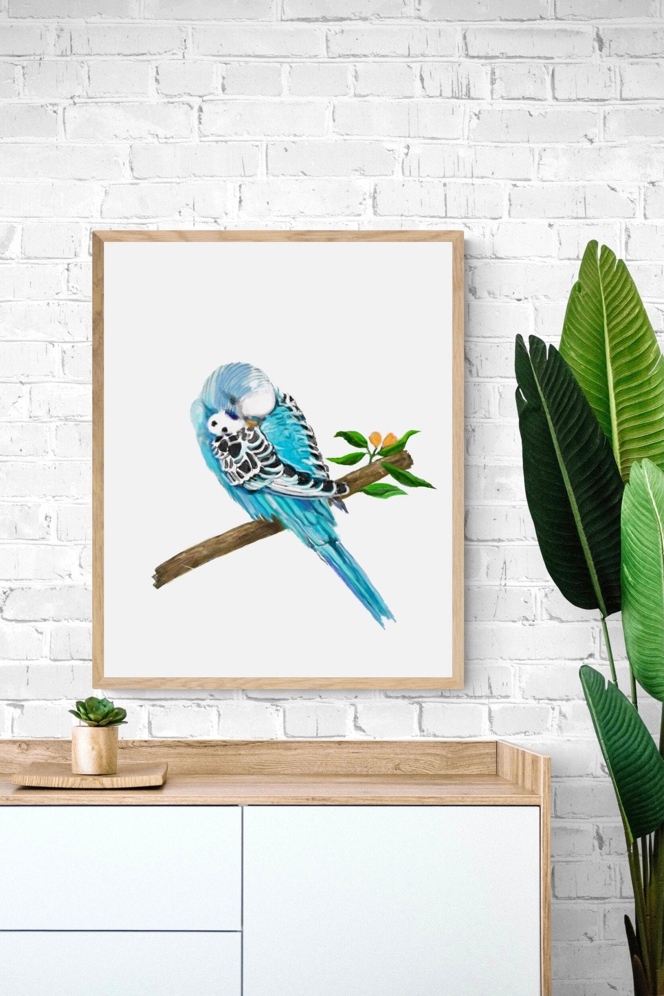 Sleeping Blue Parakeet, Blue Budgie Resting, Blue Bird Memorial, Tropical Bird Art, Bird Lover Gift, Animal Wall Artwork, Bird Illustration - MerikaArt