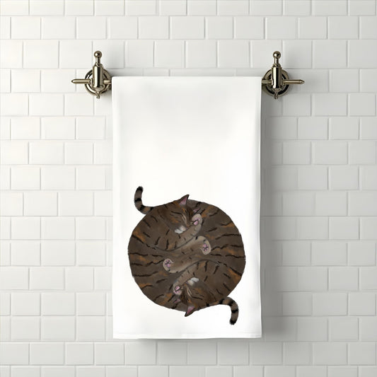 Sleeping Brown Tabby Cat Bathroom Towel - MerikaArt
