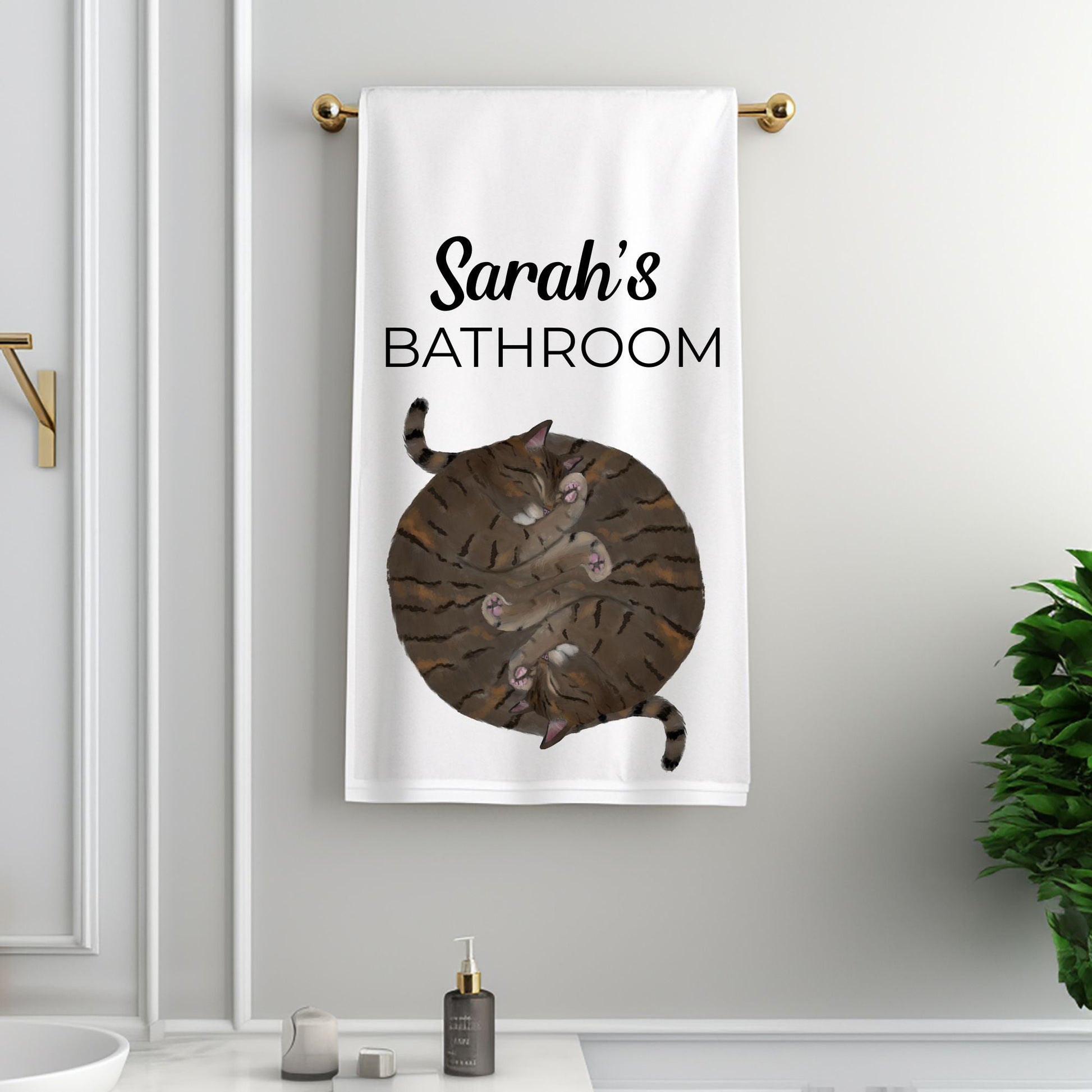 Sleeping Brown Tabby Cat Bathroom Towel - MerikaArt