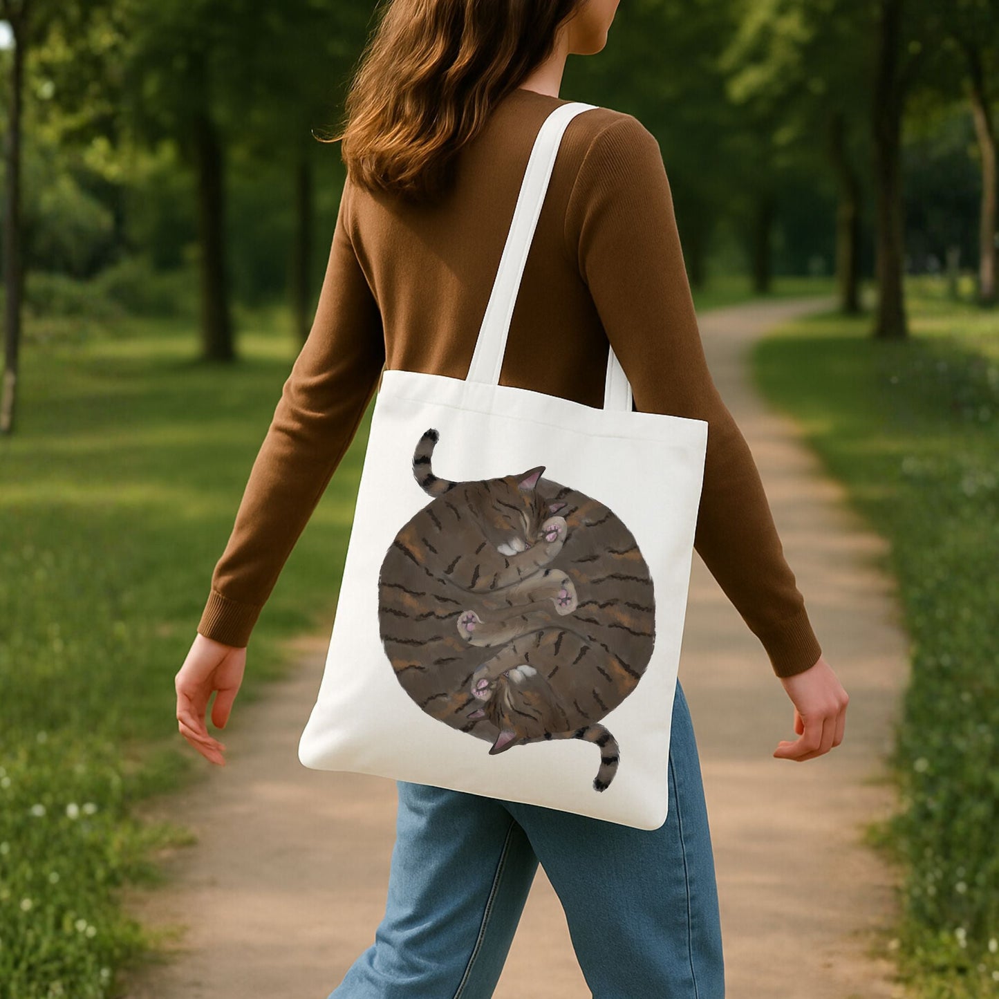 Sleeping Brown Tabby Cats Canvas Tote Bag - MerikaArt
