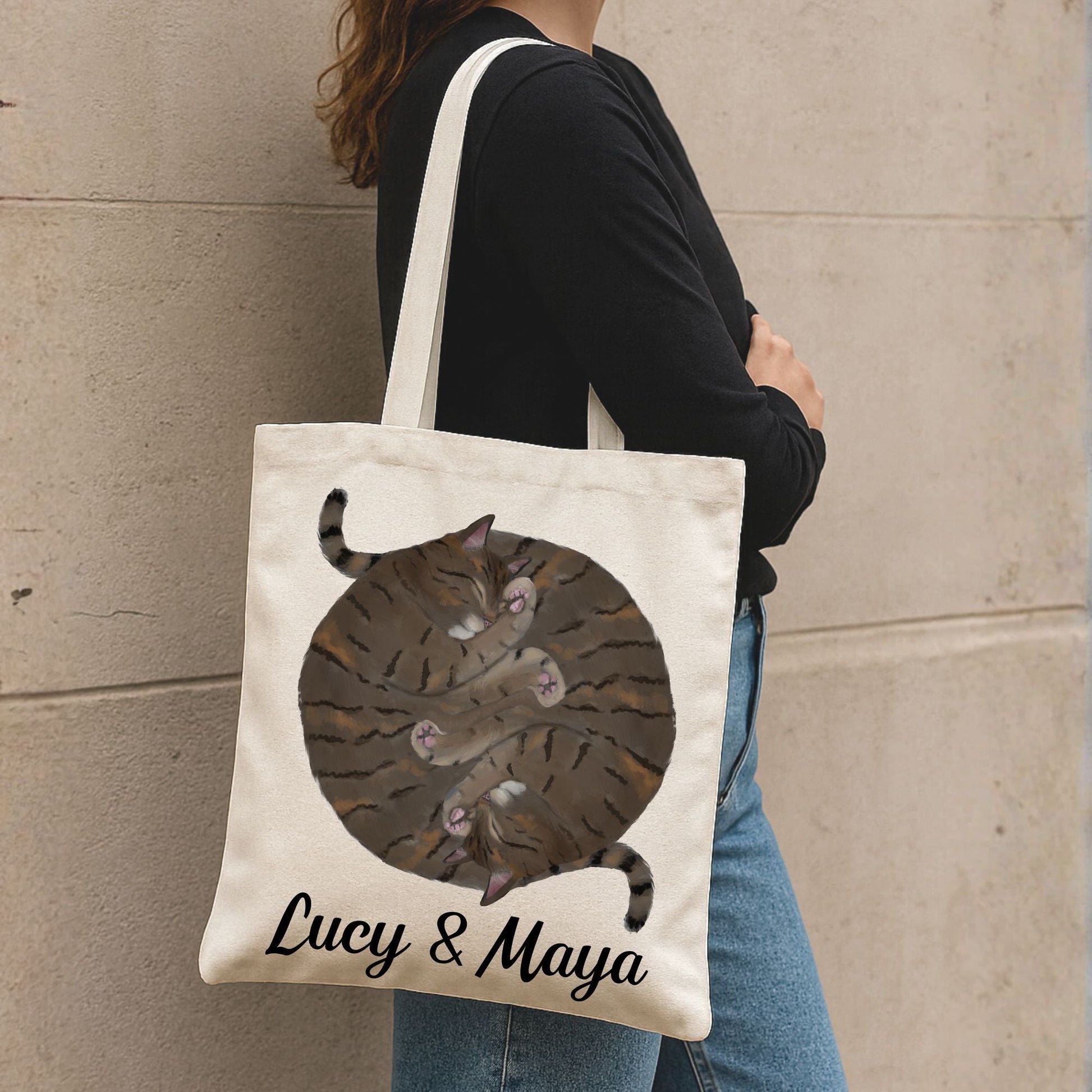 Sleeping Brown Tabby Cats Canvas Tote Bag - MerikaArt