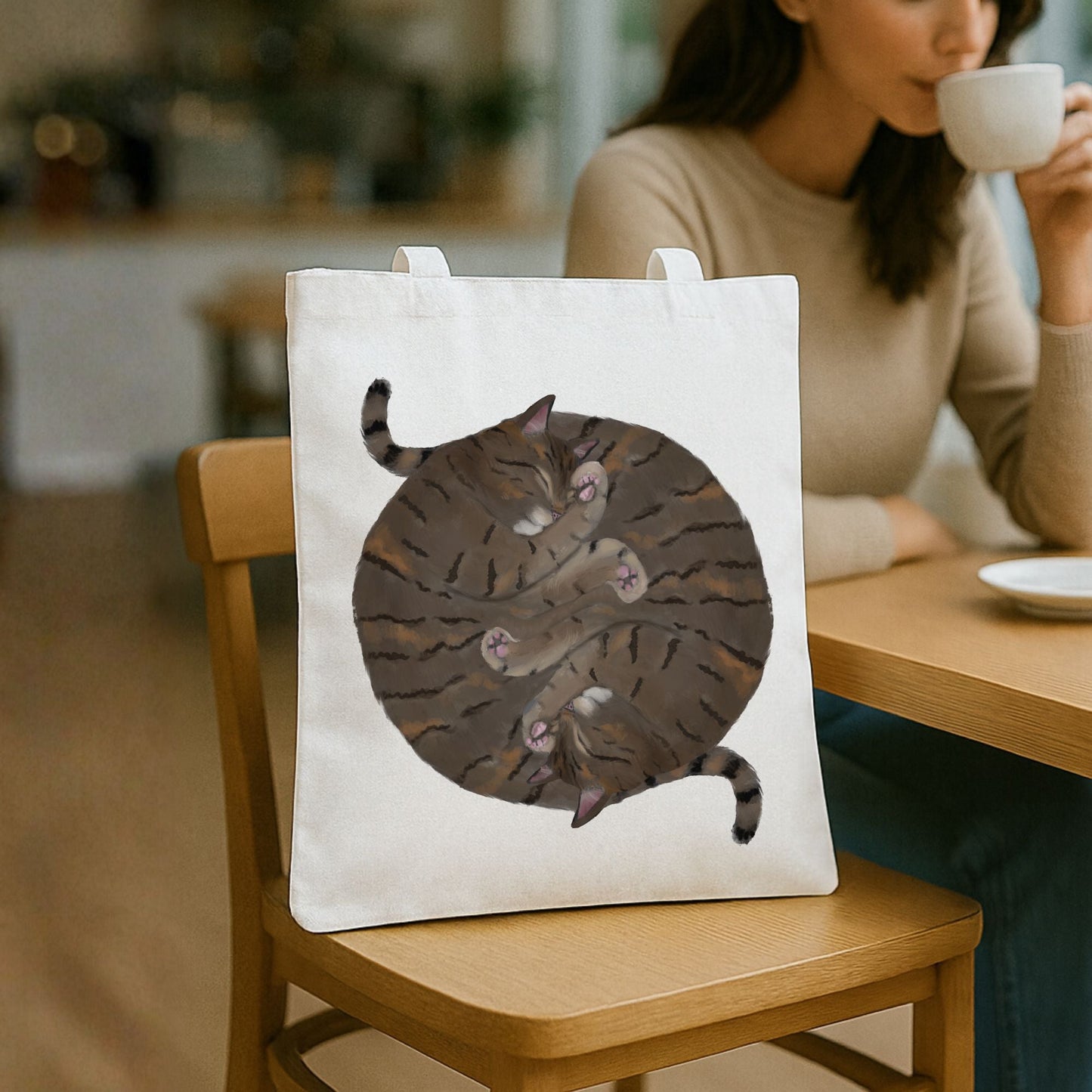 Sleeping Brown Tabby Cats Canvas Tote Bag - MerikaArt