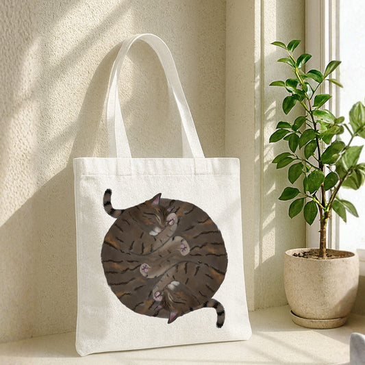Sleeping Brown Tabby Cats Canvas Tote Bag - MerikaArt