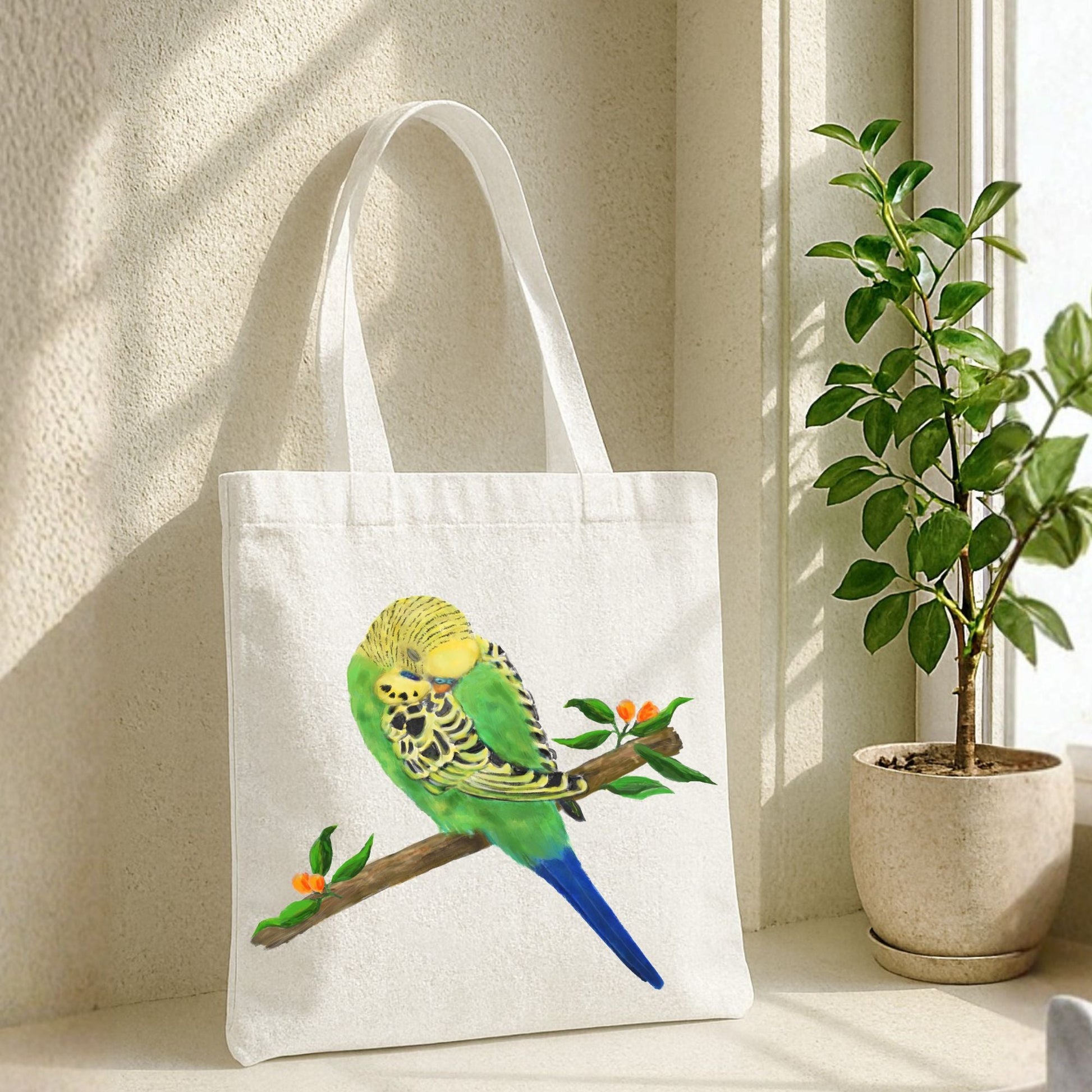 Sleeping Budgie Canvas Tote Bag - MerikaArt