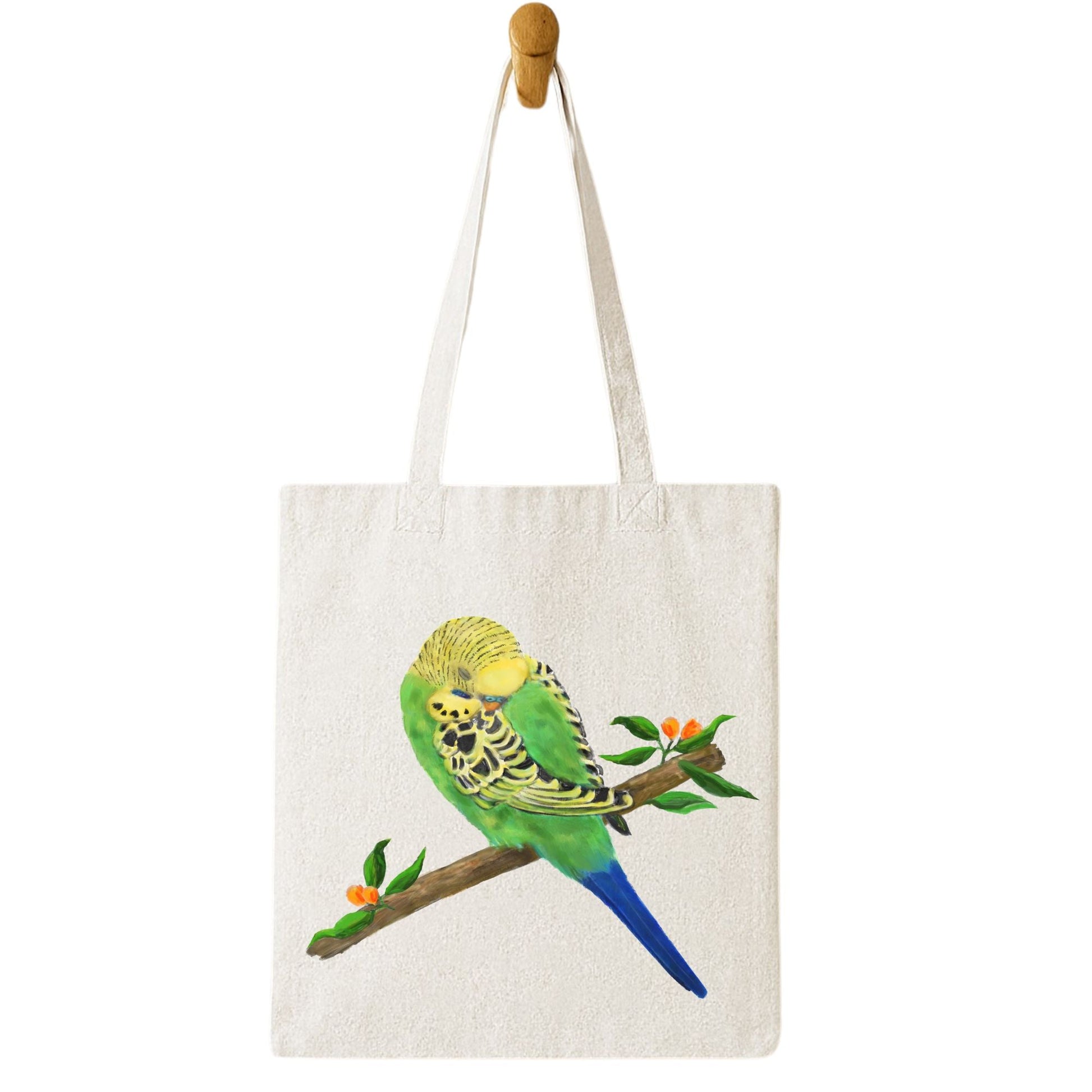 Sleeping Budgie Canvas Tote Bag - MerikaArt