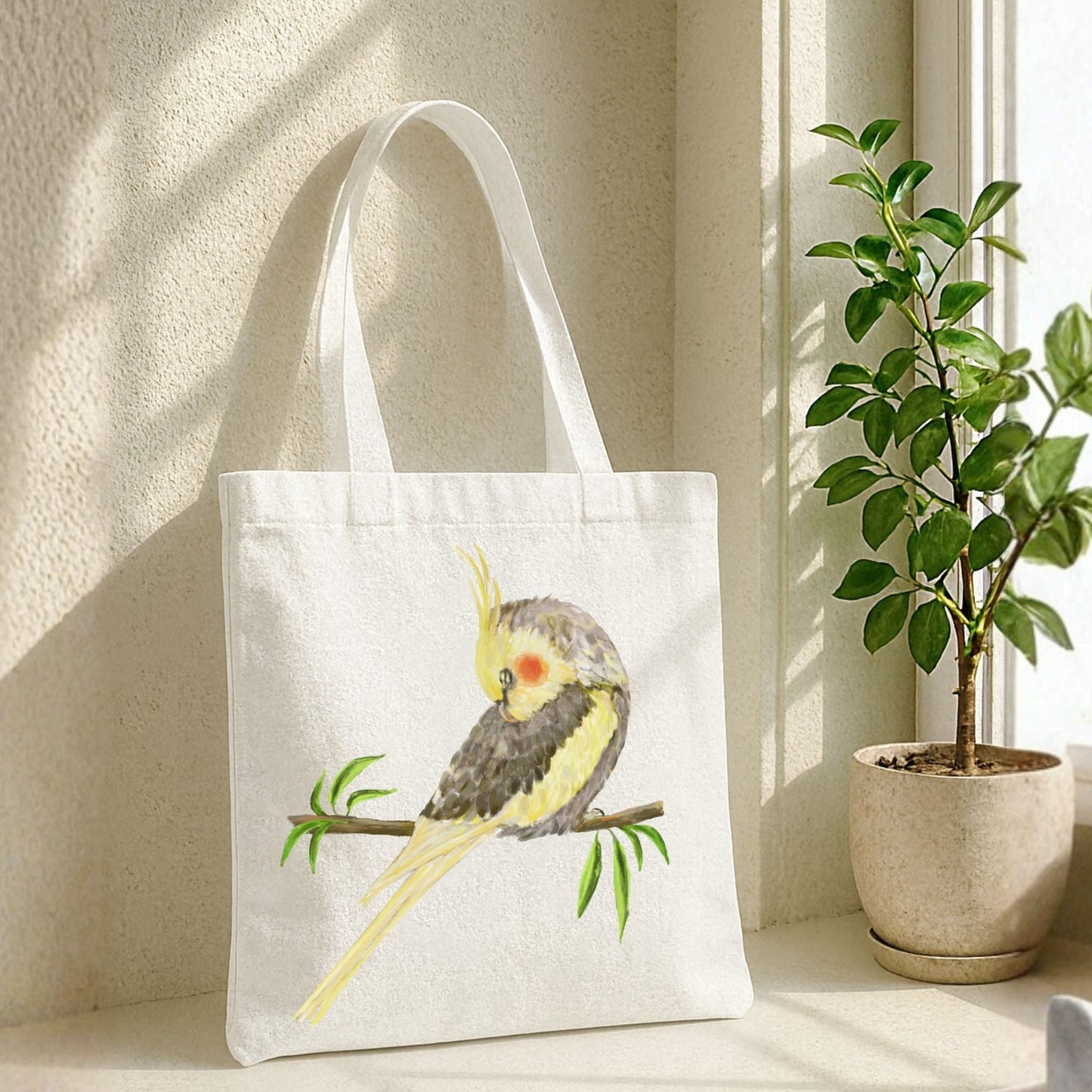 Sleeping Cockatiel Canvas Tote Bag - MerikaArt