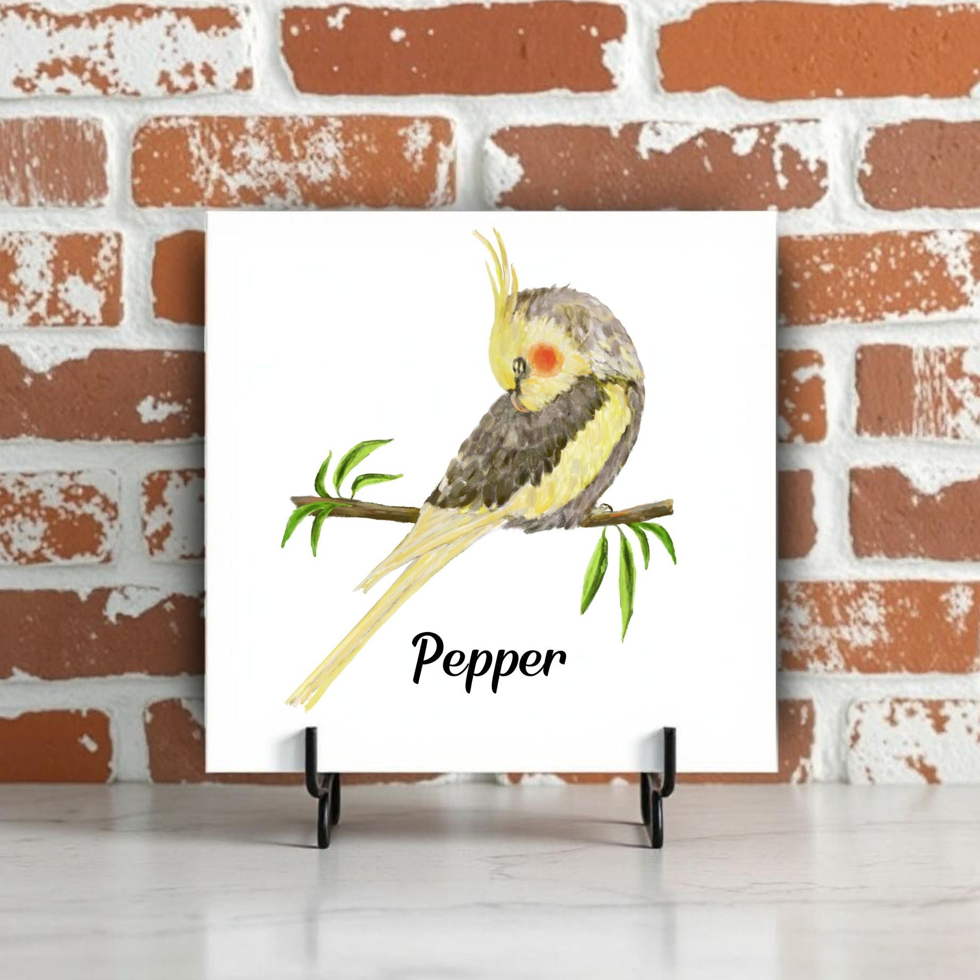 Sleeping Cockatiel Ceramic Tile – Handcrafted Bird Artwork - MerikaArt