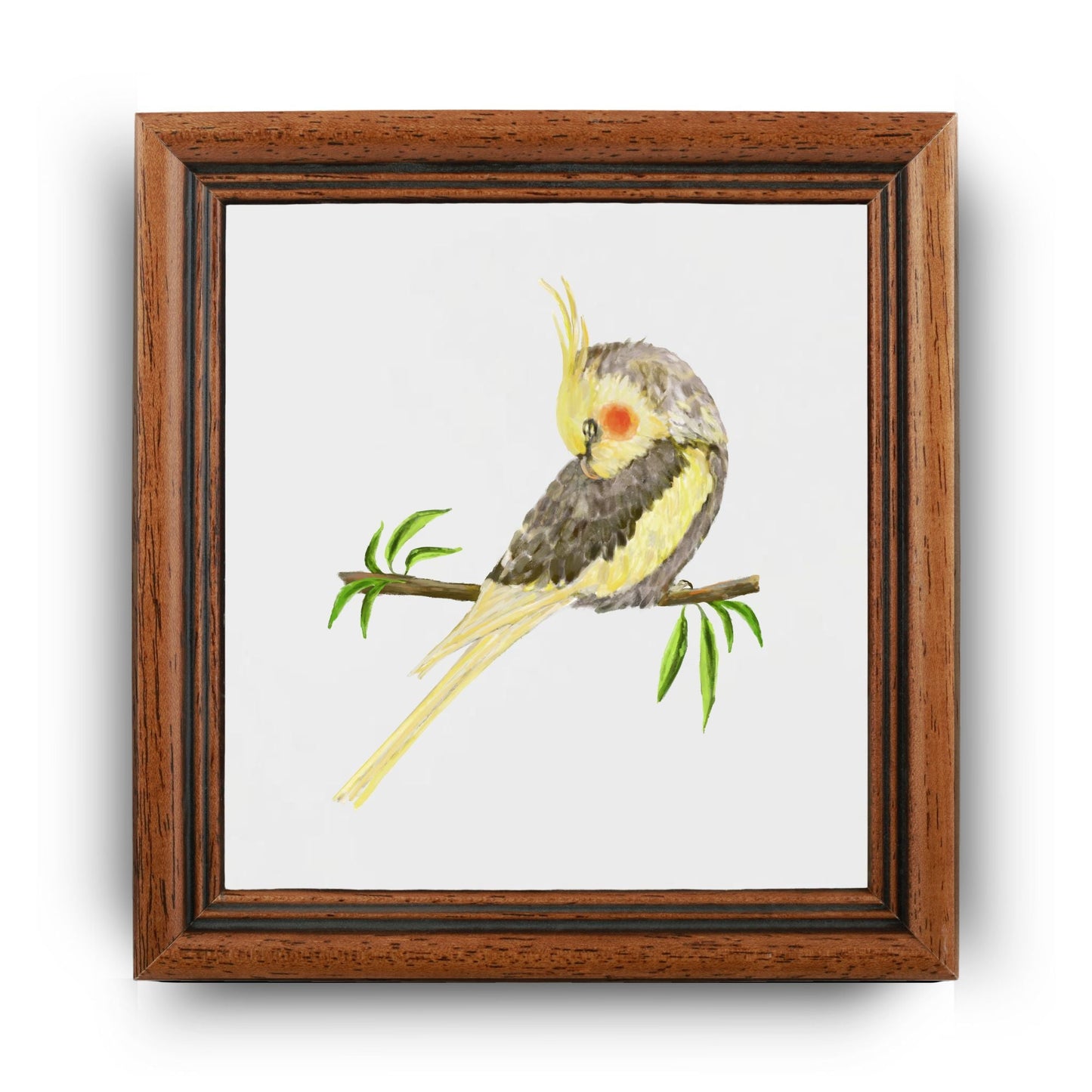 Sleeping Cockatiel Ceramic Tile – Handcrafted Bird Artwork - MerikaArt