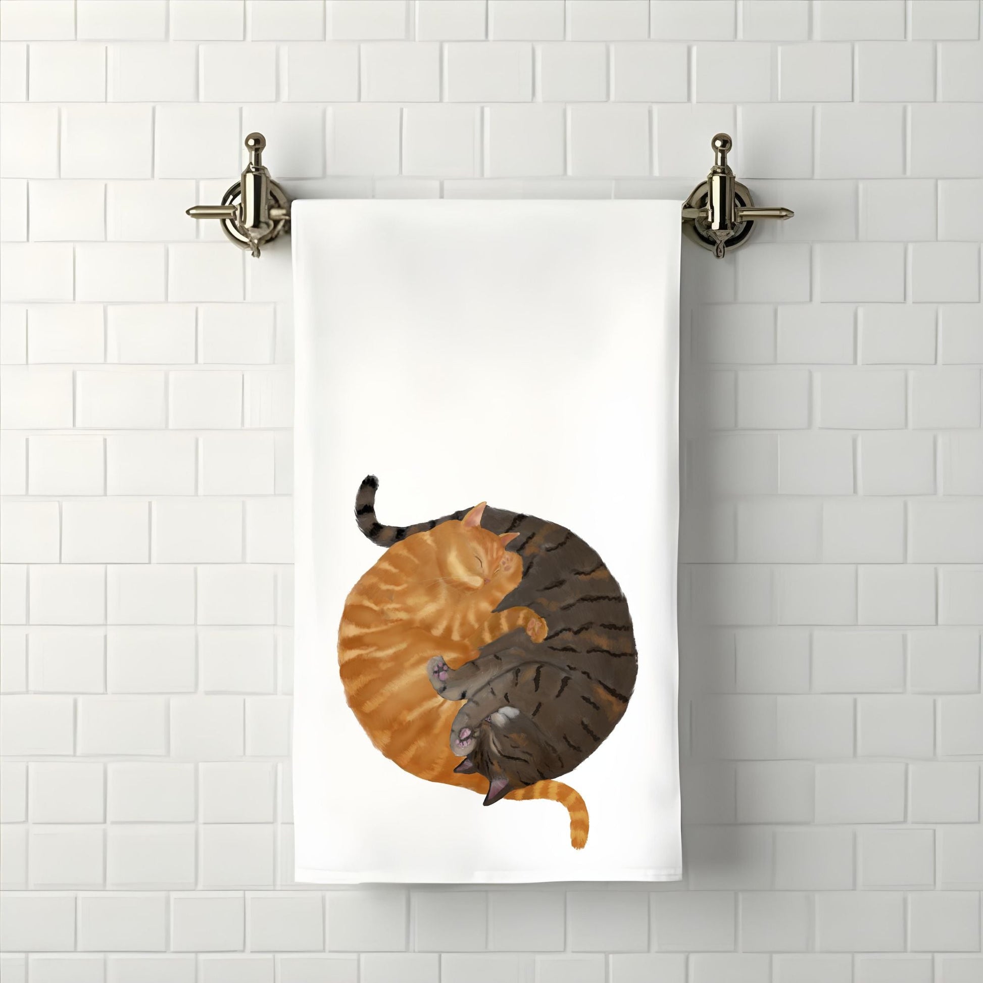 Sleeping Ginger Cat and Tabby Cat Bathroom Towel - MerikaArt