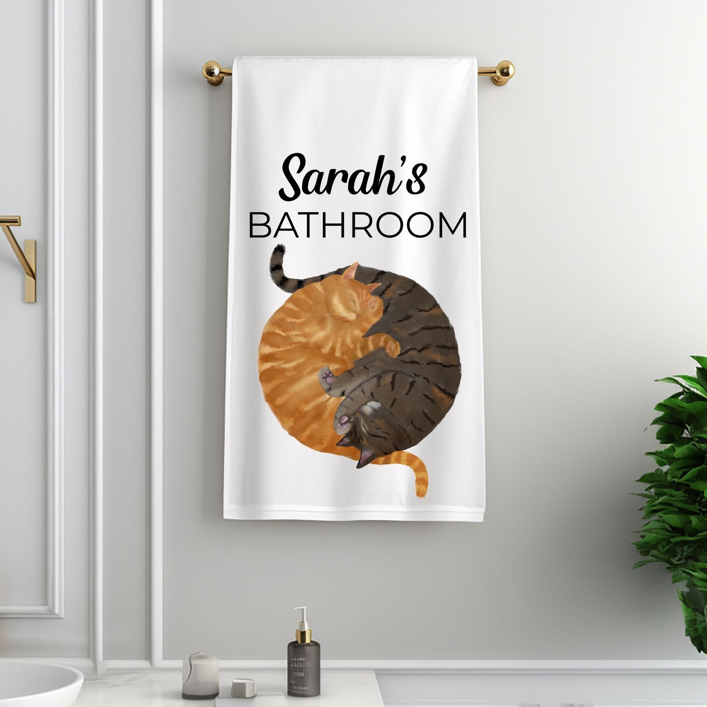 Sleeping Ginger Cat and Tabby Cat Bathroom Towel - MerikaArt