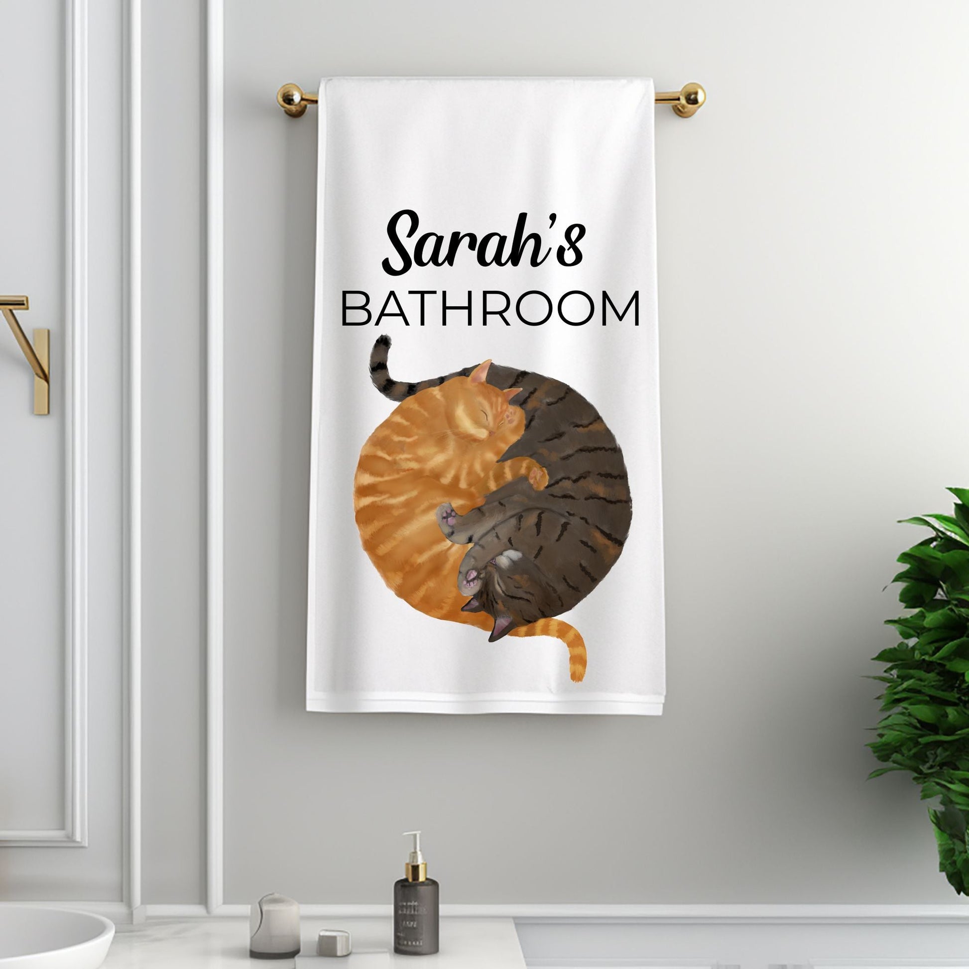 Sleeping Ginger Cat and Tabby Cat Bathroom Towel - MerikaArt