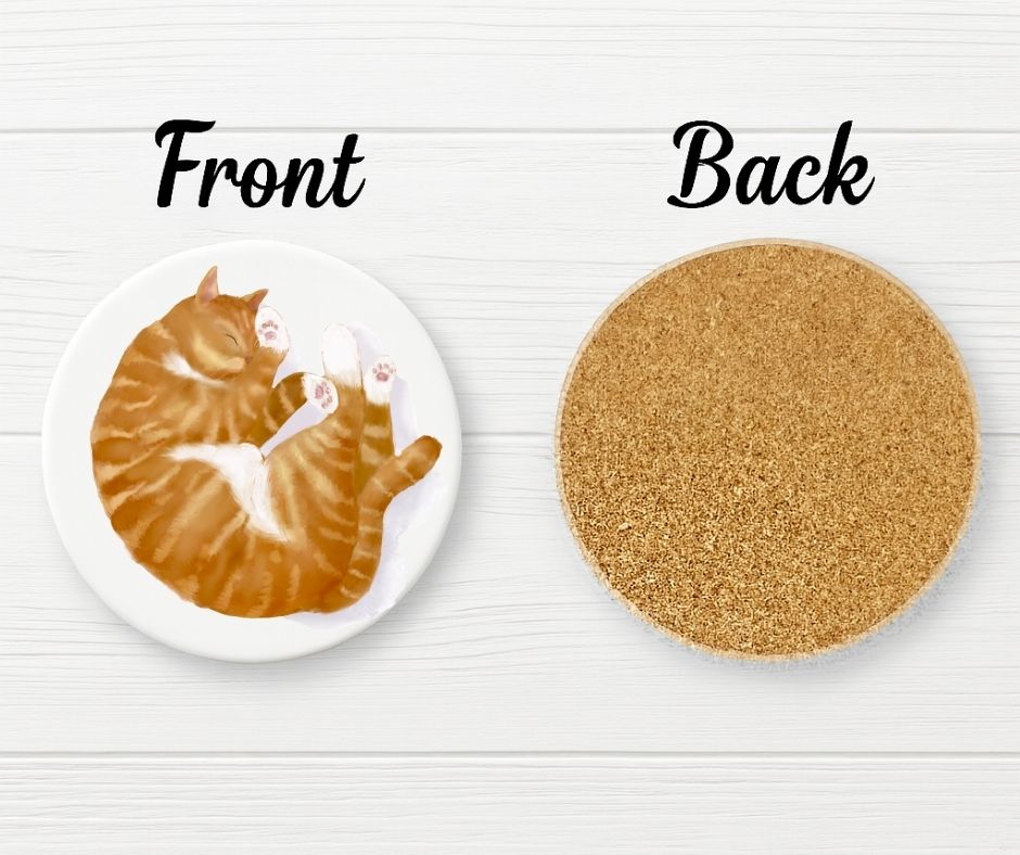 Sleeping Ginger Cat Ceramic Coaster - MerikaArt