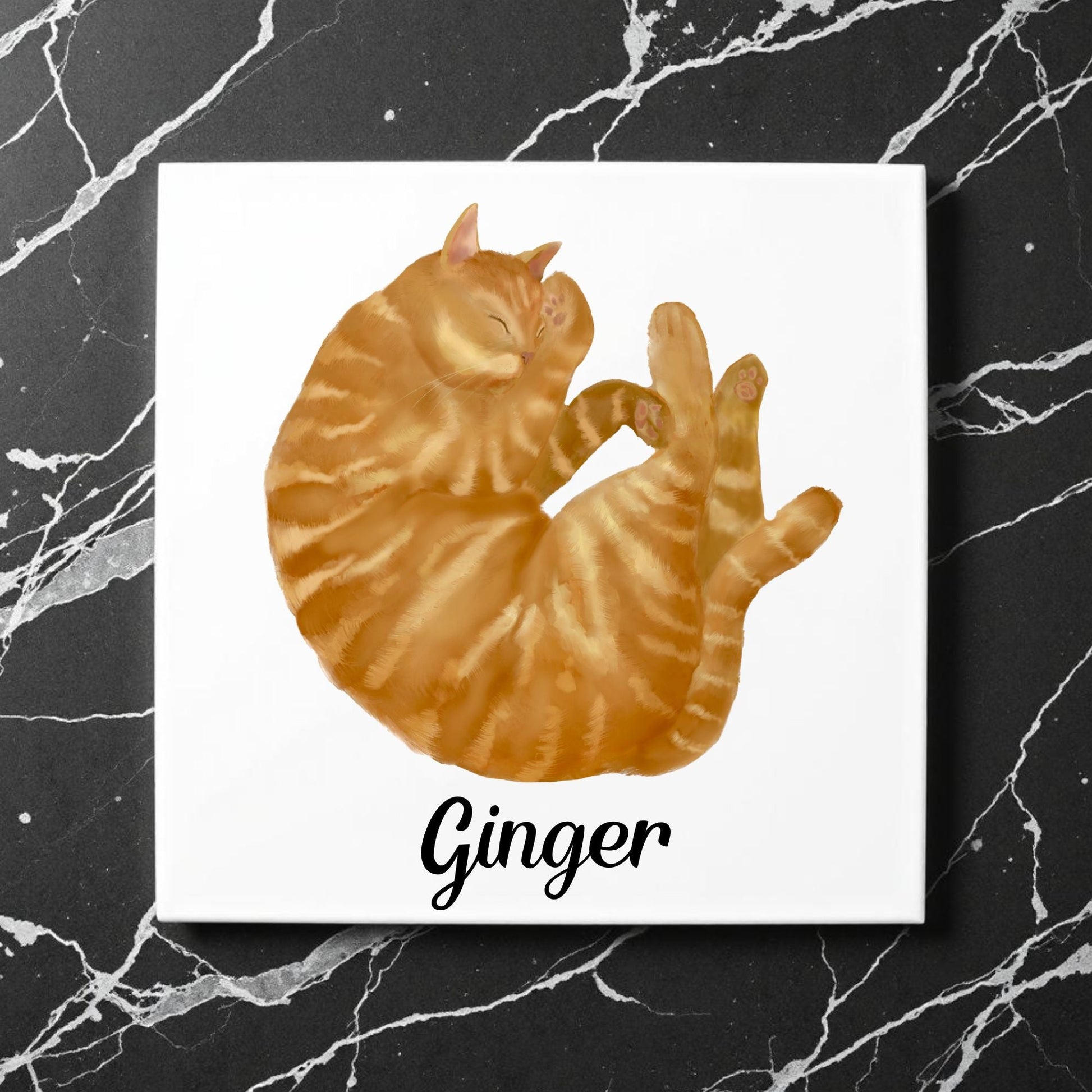 Sleeping Ginger Cat Ceramic Tile - MerikaArt