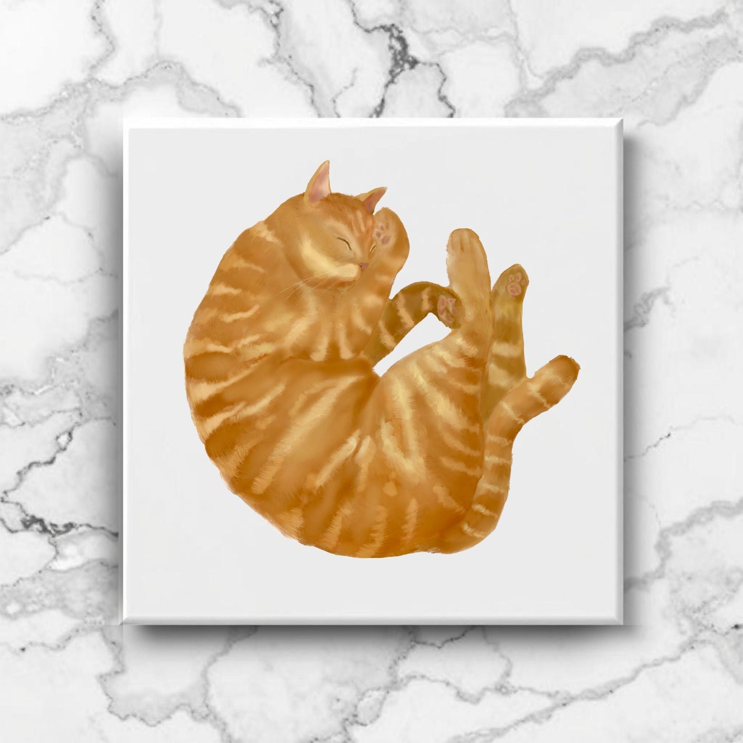 Sleeping Ginger Cat Ceramic Tile - MerikaArt