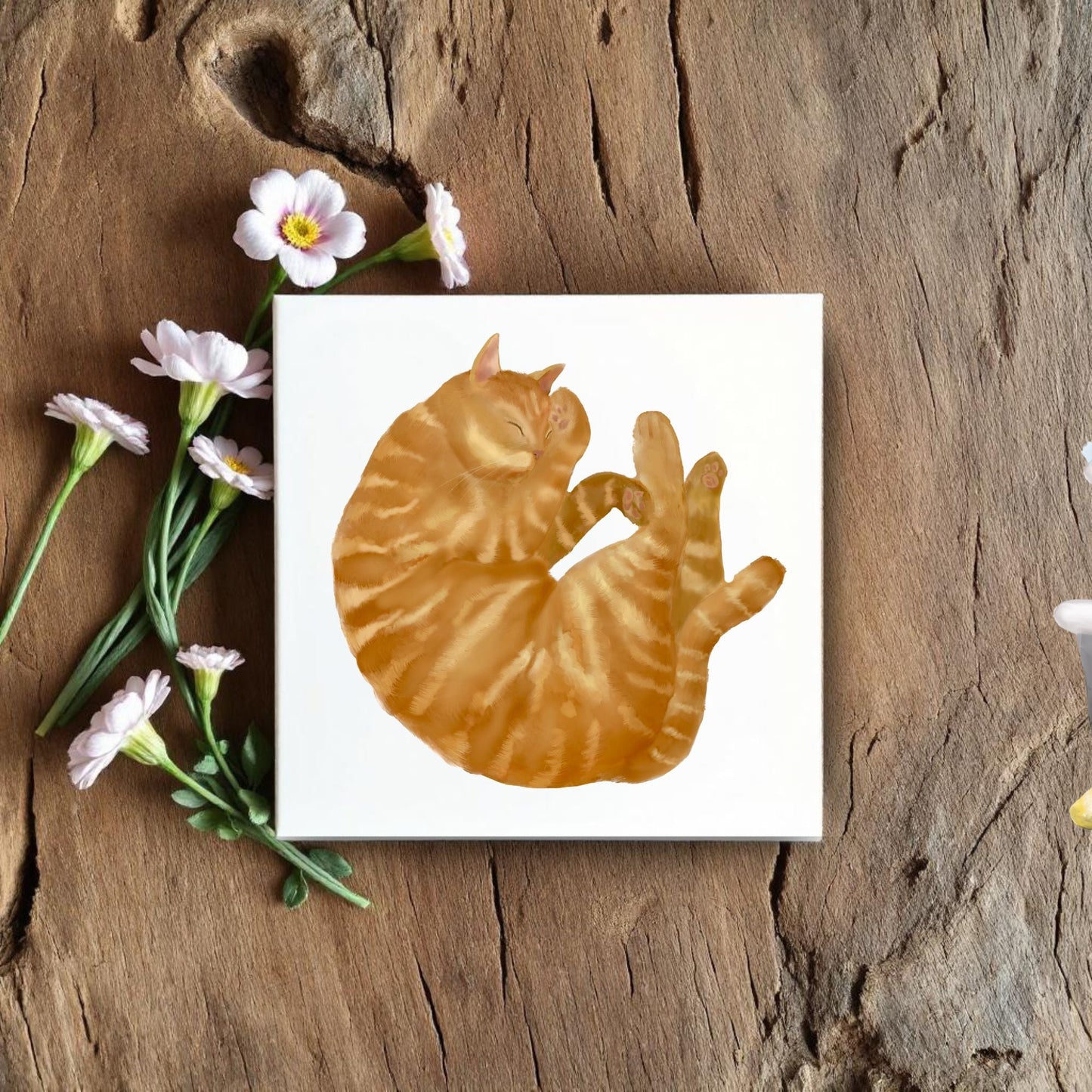 Sleeping Ginger Cat Ceramic Tile - MerikaArt