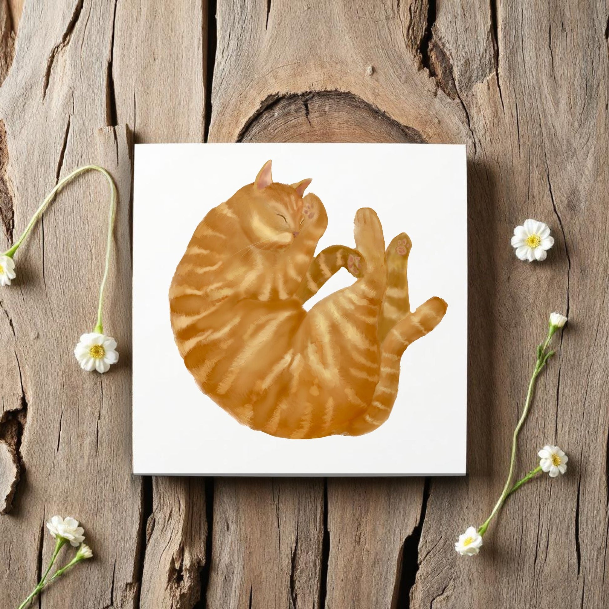 Sleeping Ginger Cat Ceramic Tile - MerikaArt