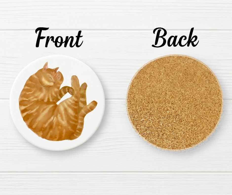 Sleeping Ginger Tabby Cat Ceramic Coaster - MerikaArt